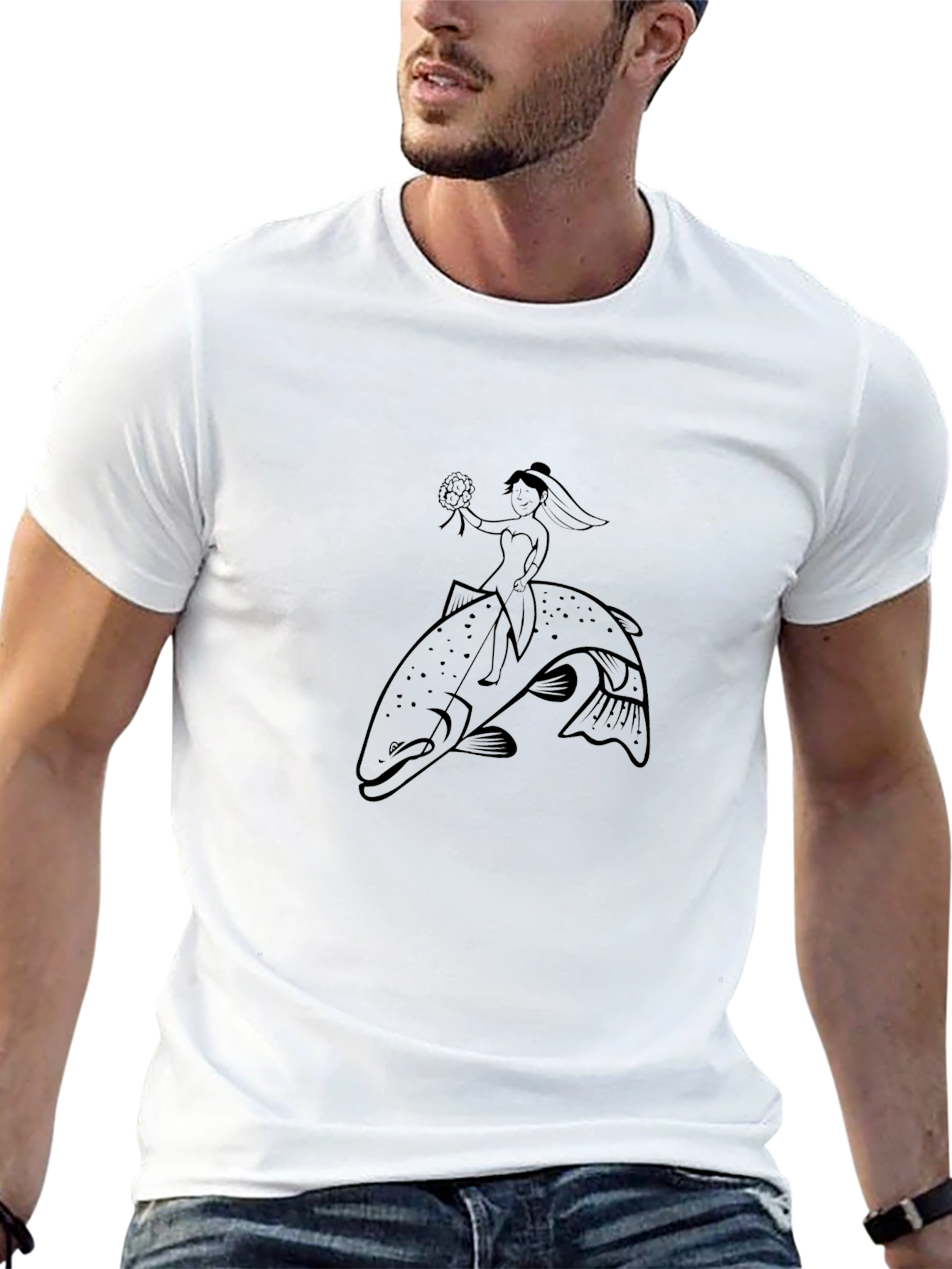 Bride Riding a Fish Graphic Tee - Unique & Fun!