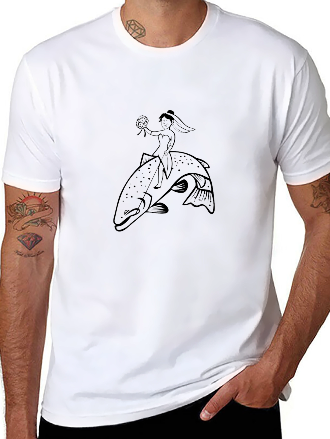 Bride Riding a Fish Graphic Tee - Unique & Fun!