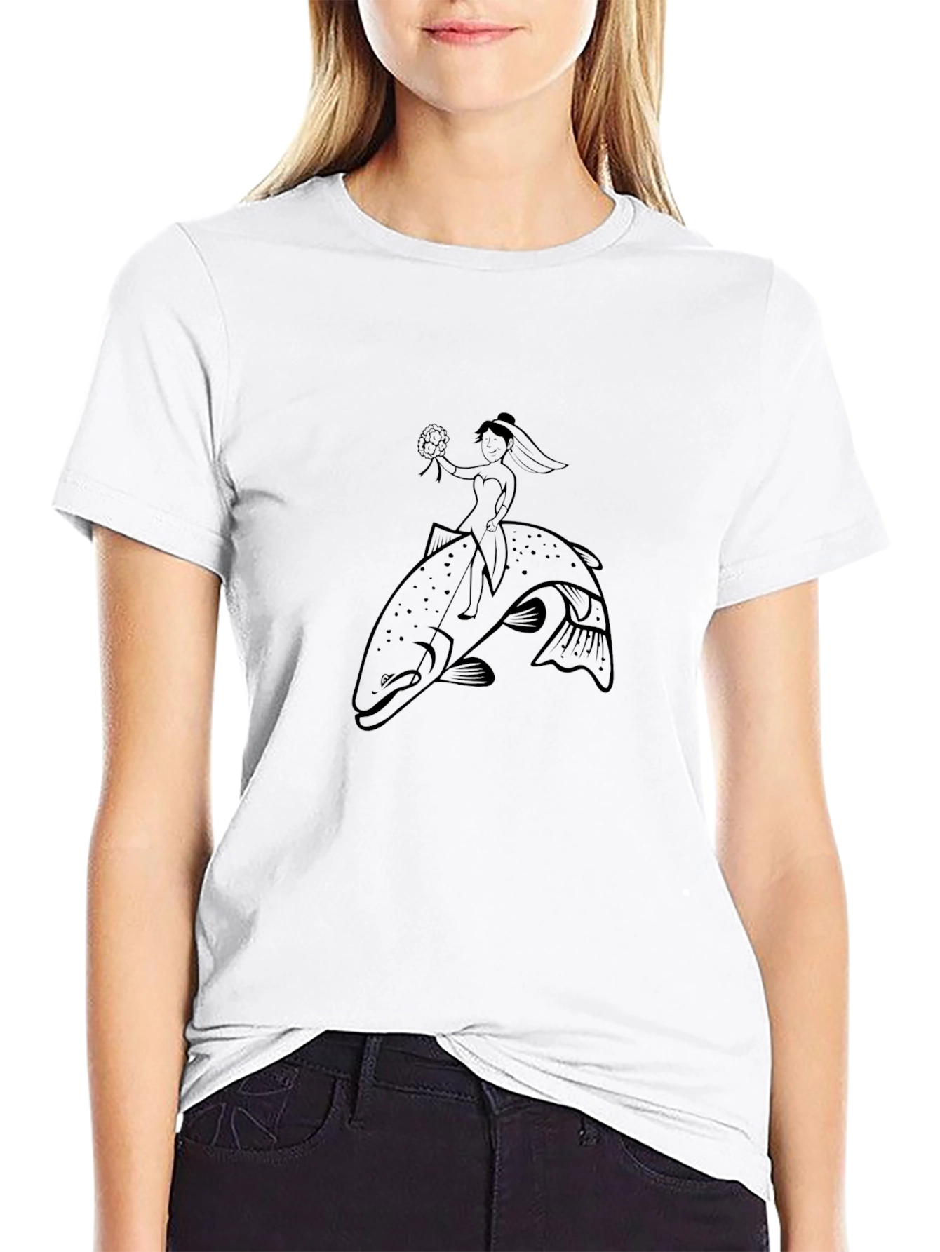 Bride Riding a Fish Graphic Tee - Unique & Fun!