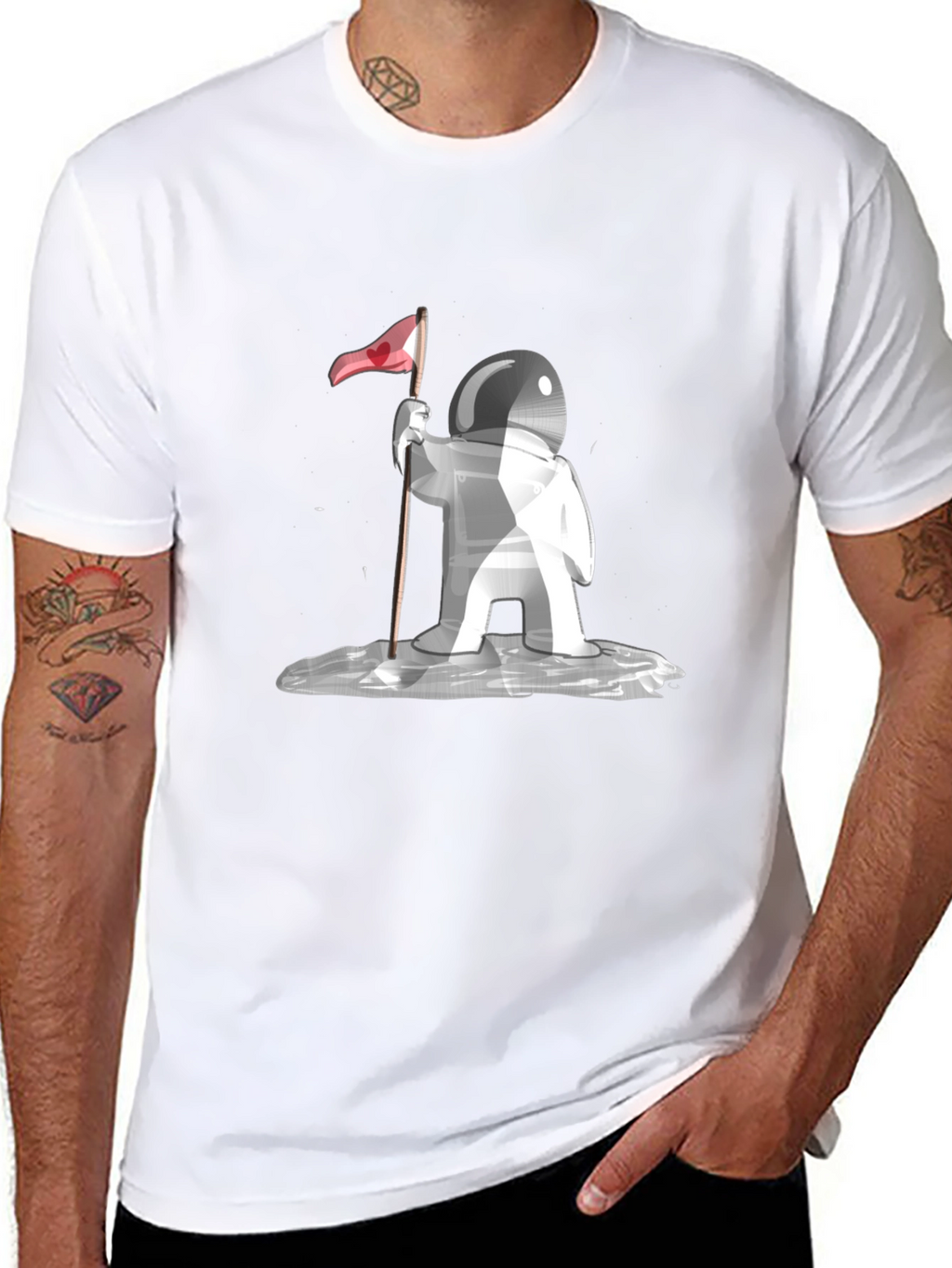 Astronaut Love Flag Graphic Tee - Black