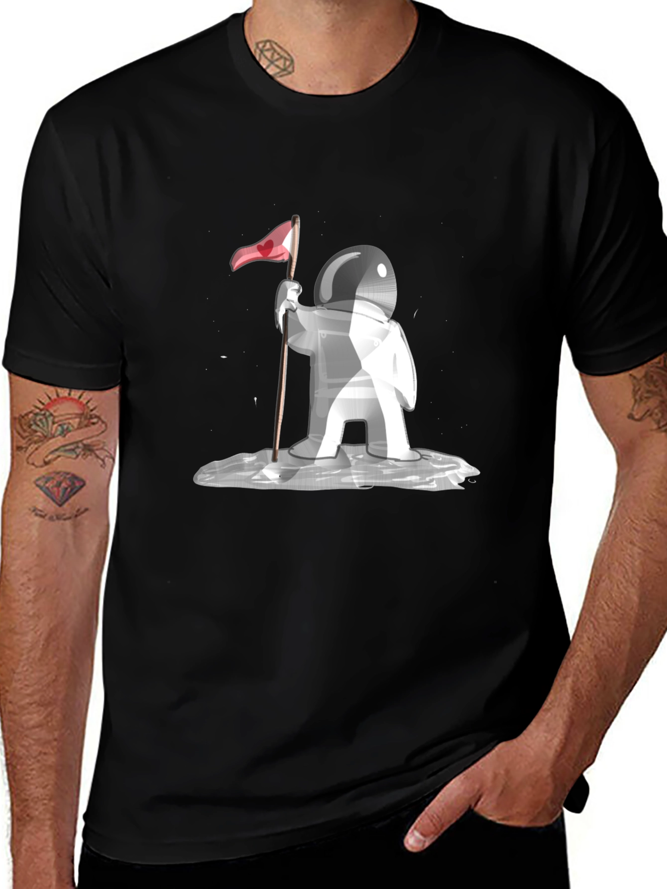 Astronaut Love Flag Graphic Tee - Black