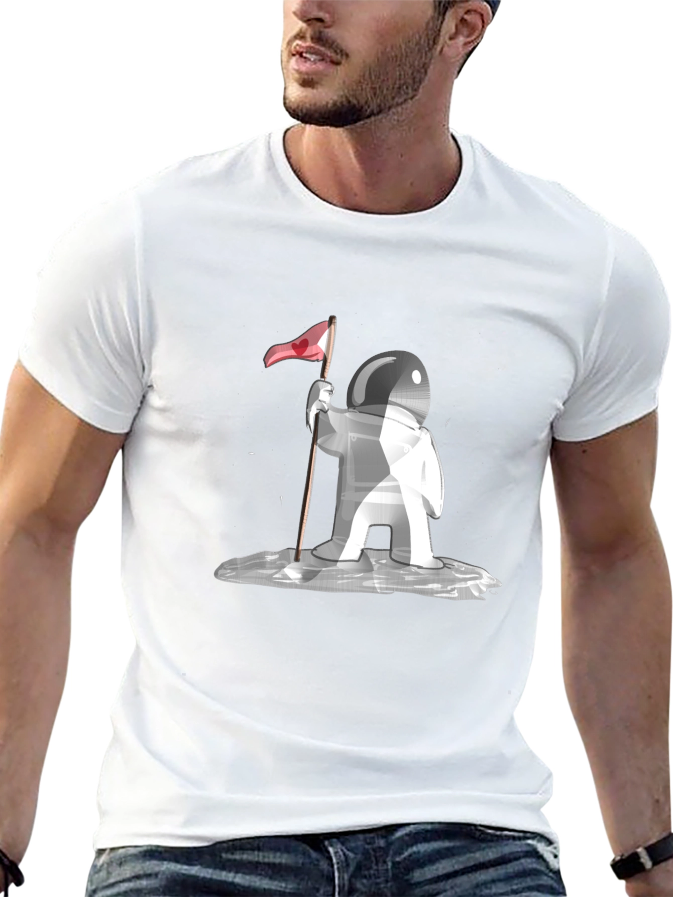Astronaut Love Flag Graphic Tee - Black