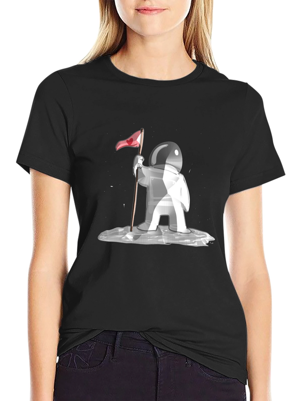Astronaut Love Flag Graphic Tee - Black