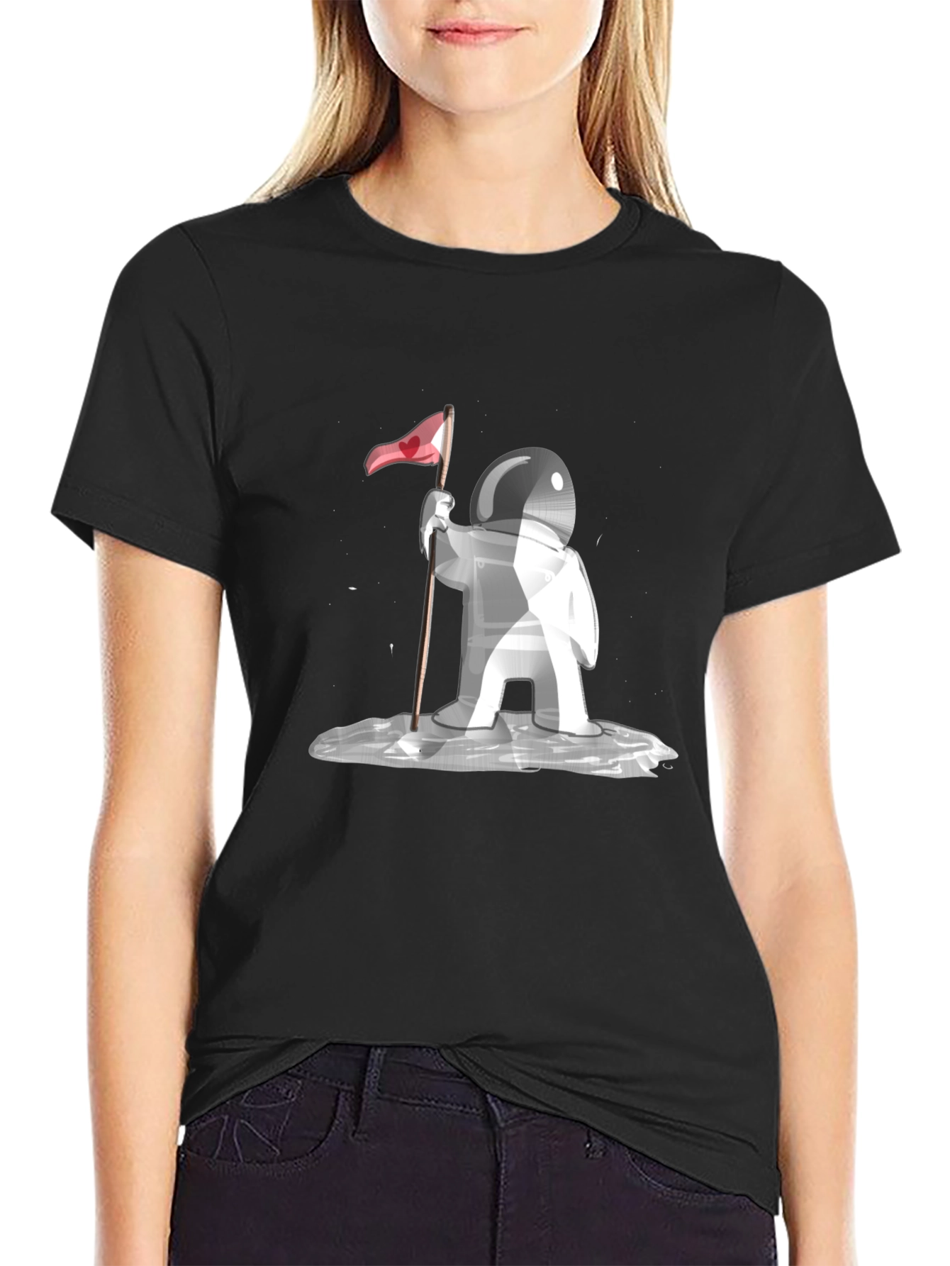 Astronaut Love Flag Graphic Tee - Black