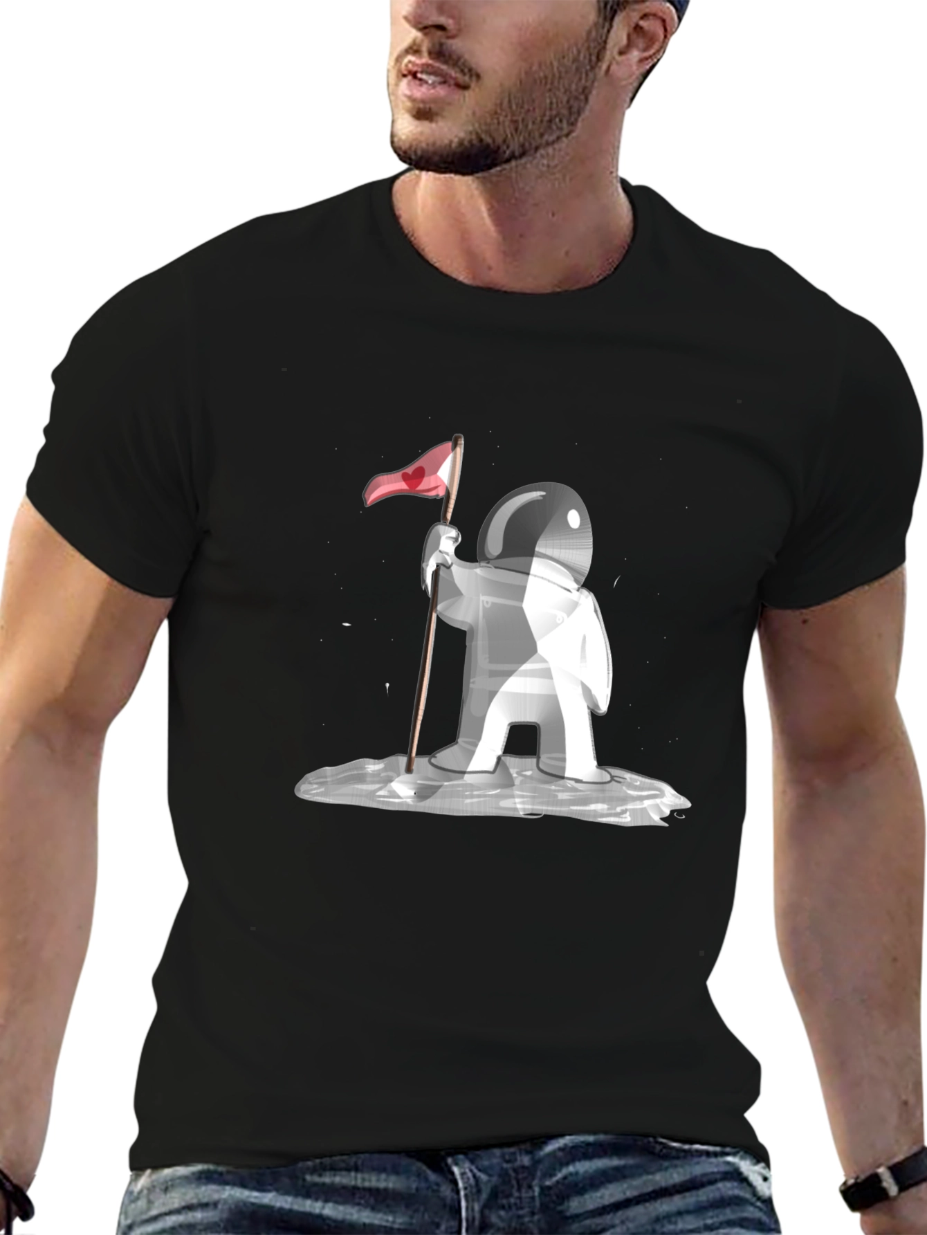 Astronaut Love Flag Graphic Tee - Black