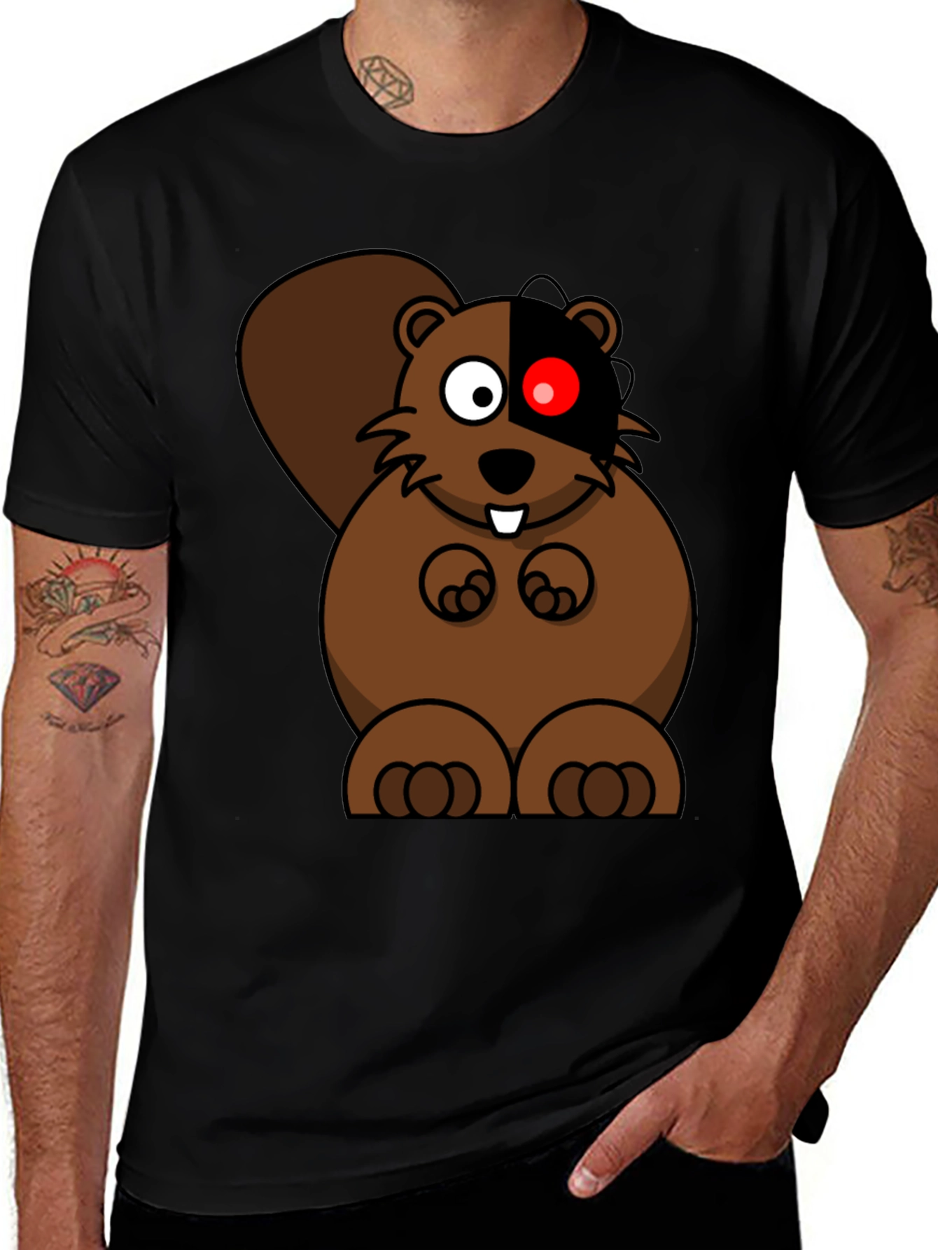 Cyber Beaver Graphic Tee - Unique Cartoon Design