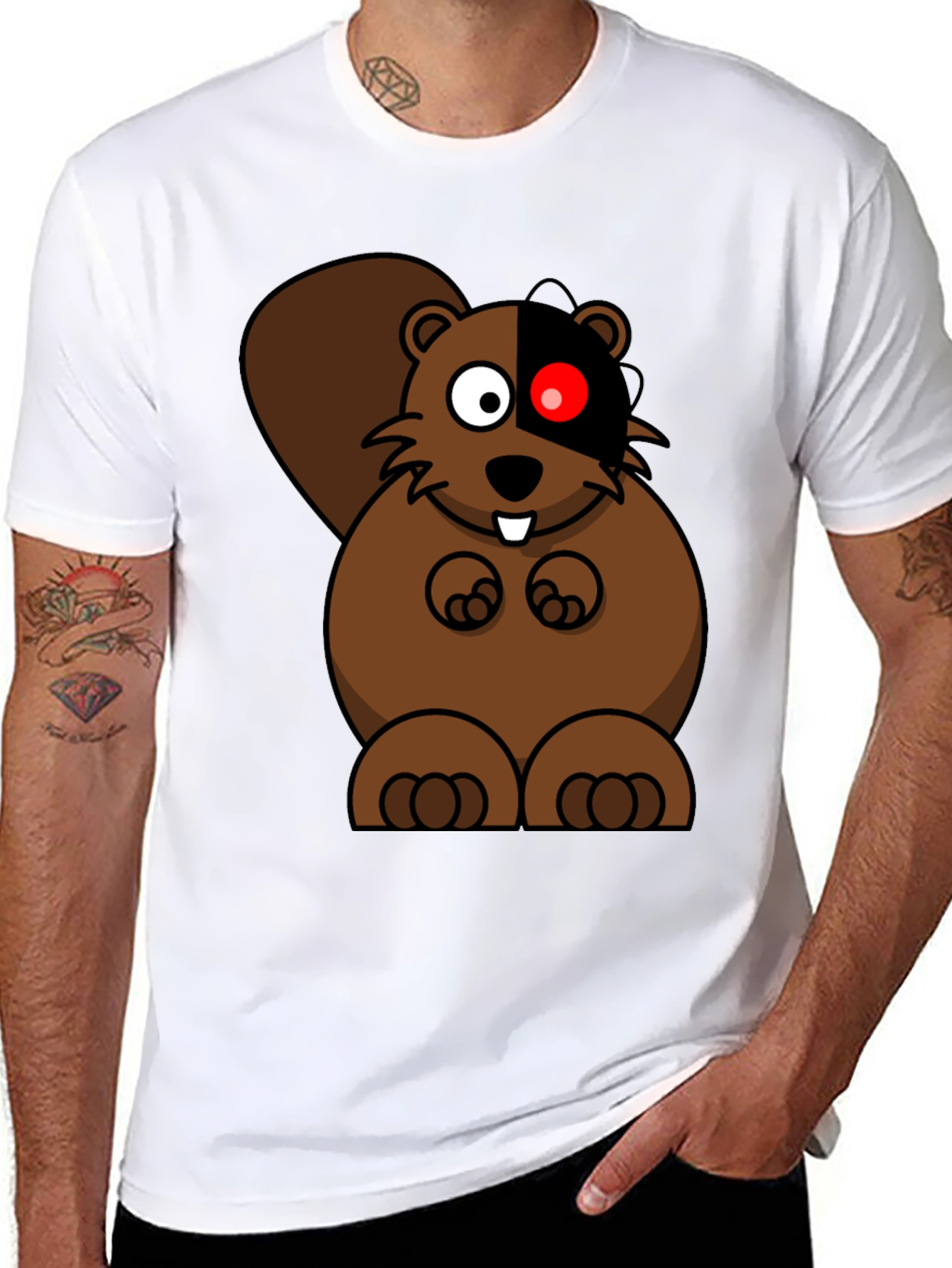 Cyber Beaver Graphic Tee - Unique Cartoon Design