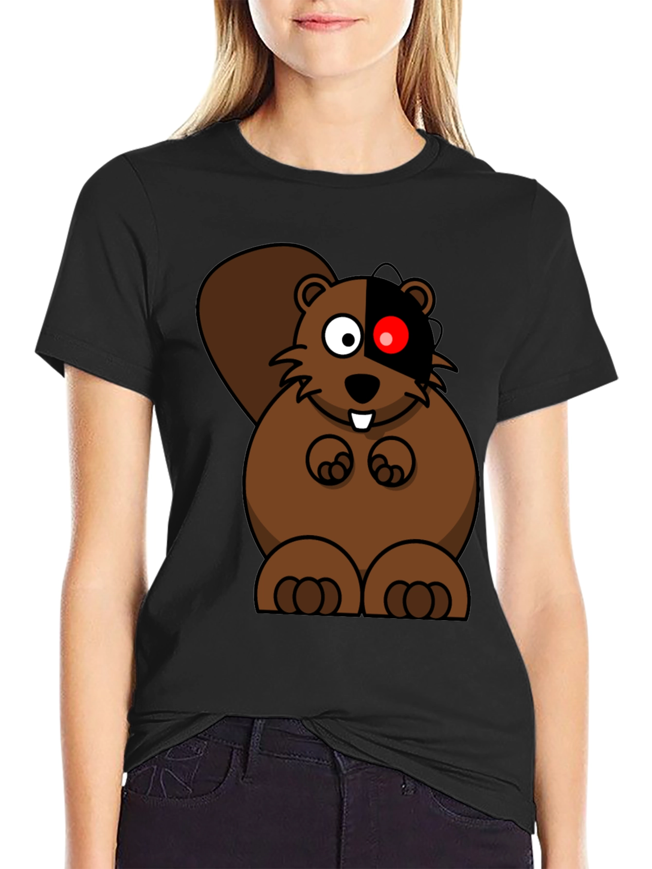 Cyber Beaver Graphic Tee - Unique Cartoon Design