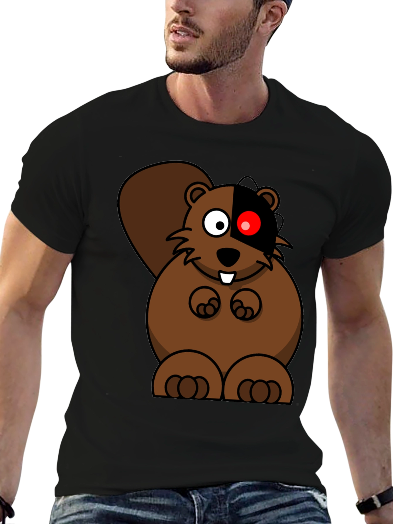 Cyber Beaver Graphic Tee - Unique Cartoon Design