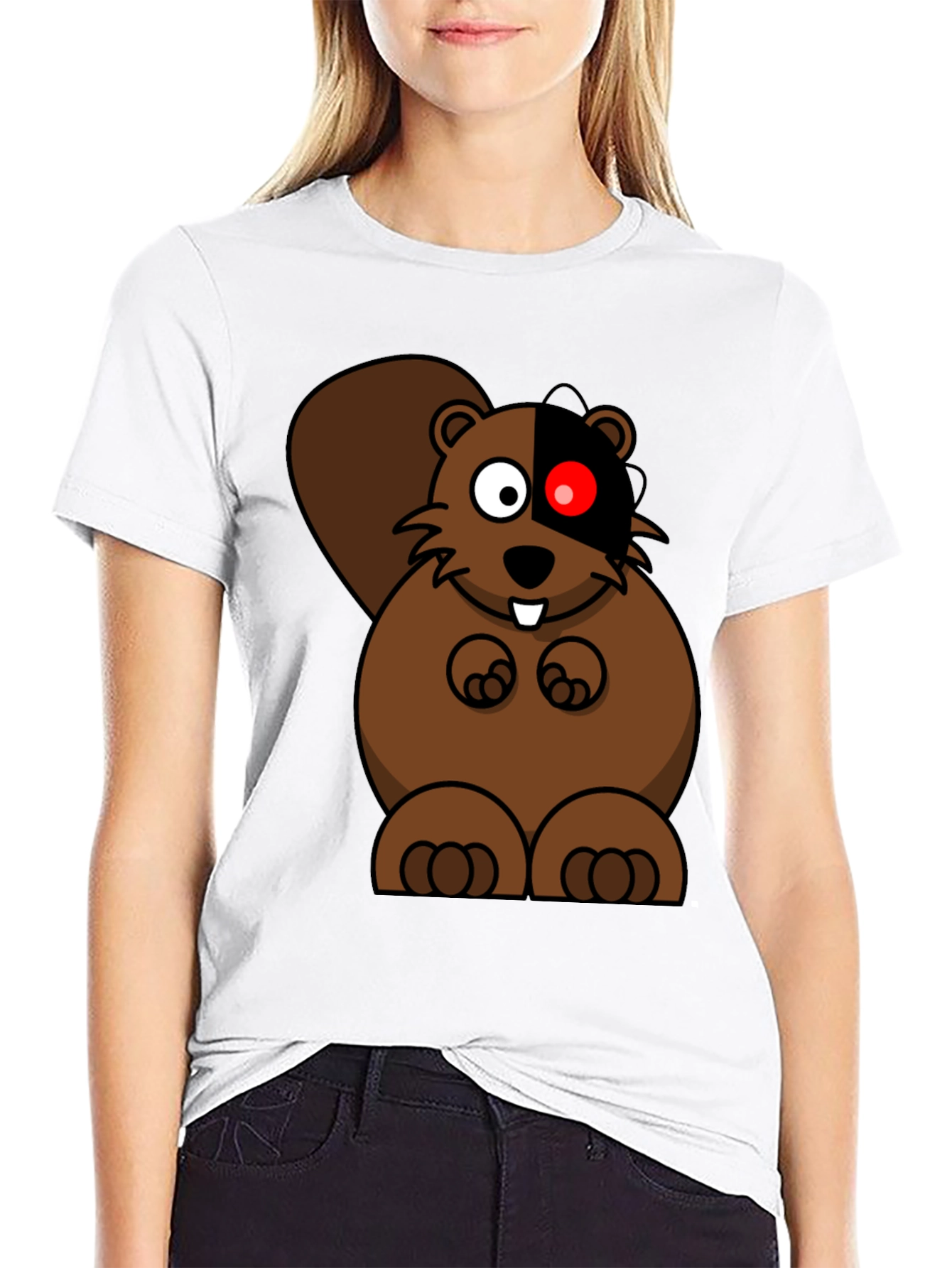Cyber Beaver Graphic Tee - Unique Cartoon Design