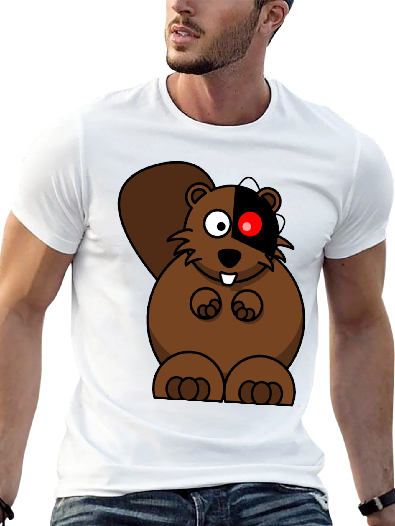 Cyber Beaver Graphic Tee - Unique Cartoon Design