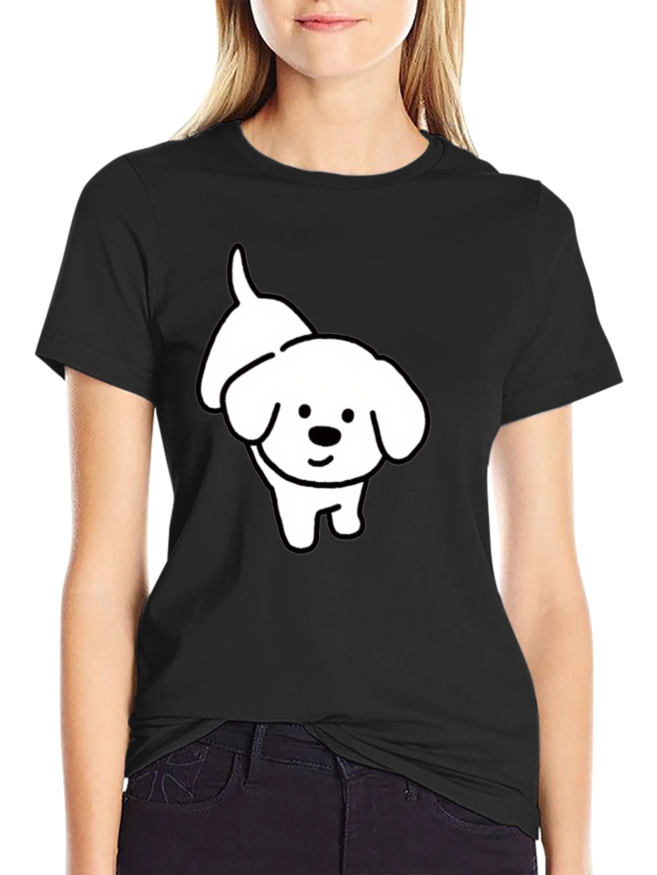 Cute Dog Graphic T-Shirt - Black Cotton Tee
