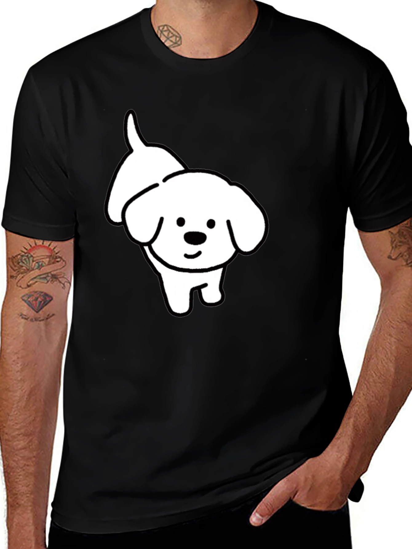Cute Dog Graphic T-Shirt - Black Cotton Tee