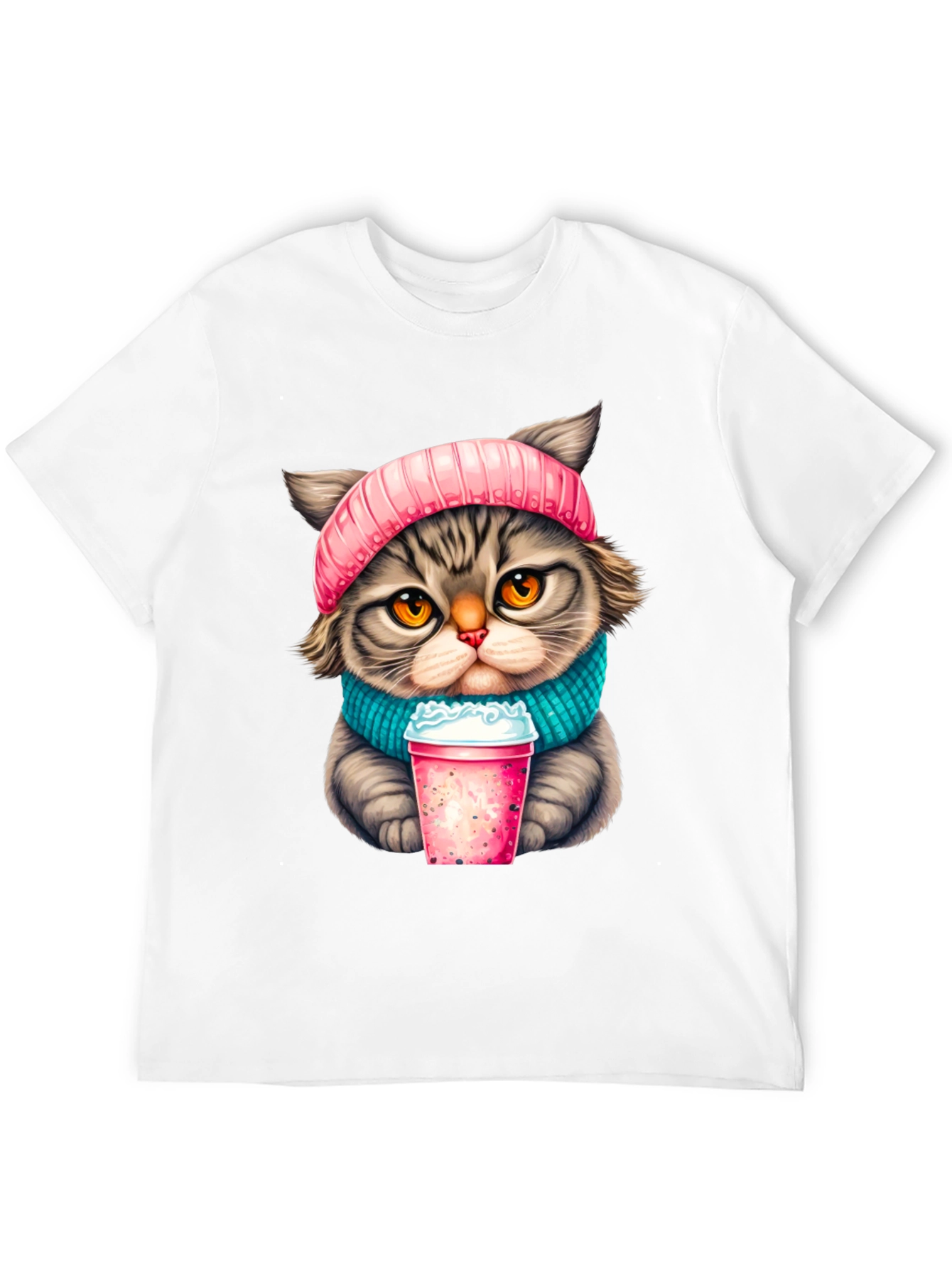 Cat Lover T-Shirt: Cozy Kitten with Drink Design