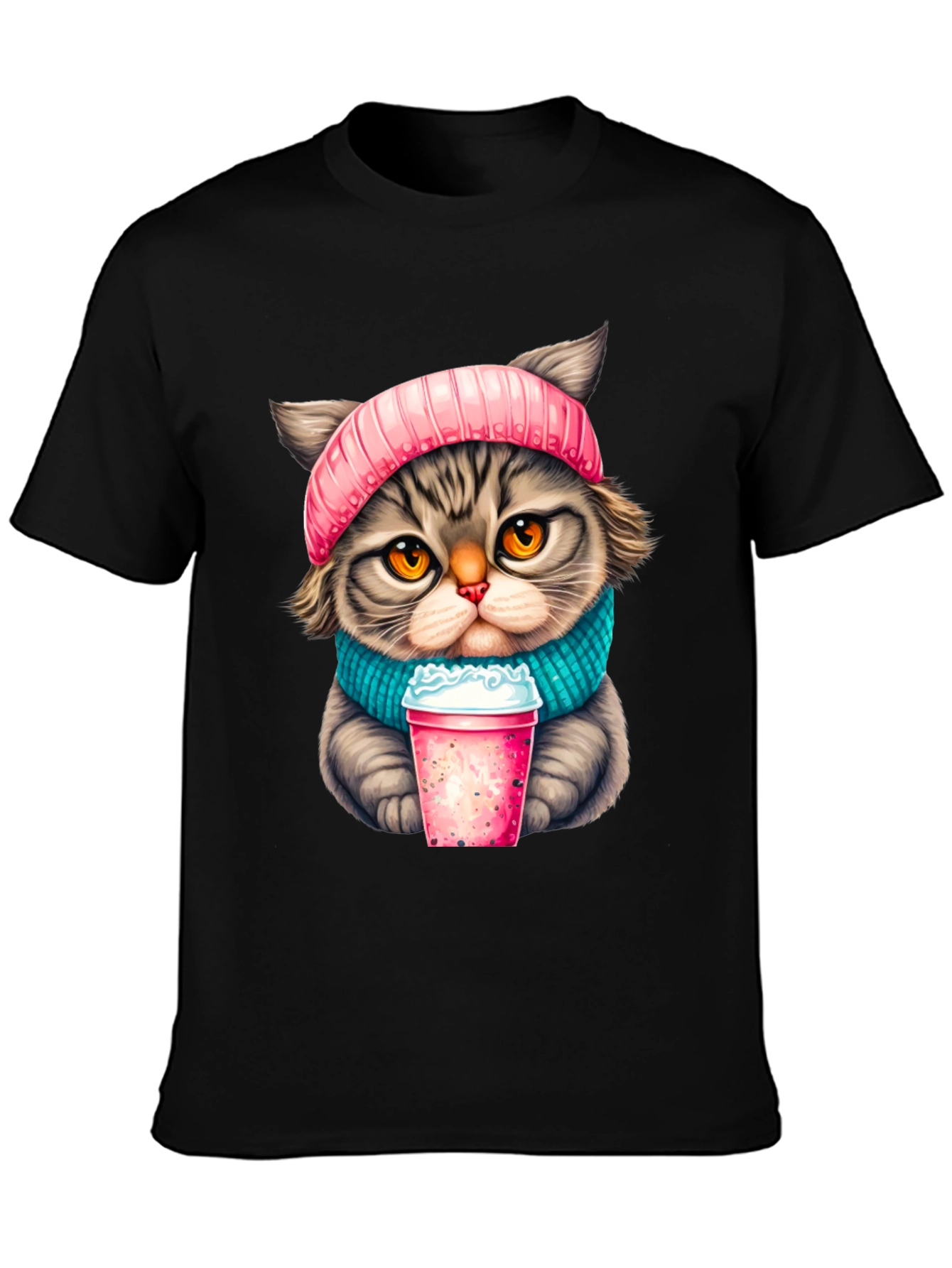 Cat Lover T-Shirt: Cozy Kitten with Drink Design