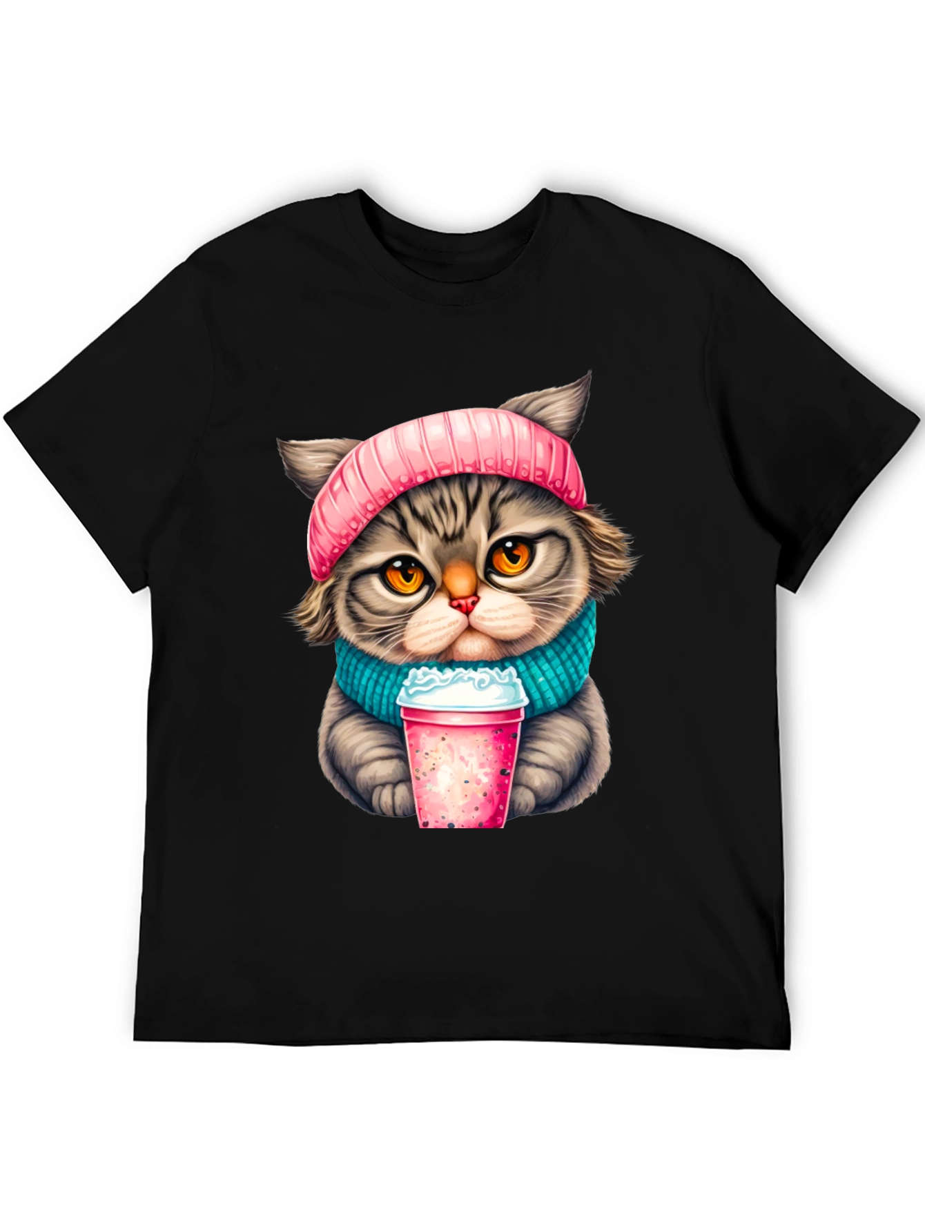 Cat Lover T-Shirt: Cozy Kitten with Drink Design