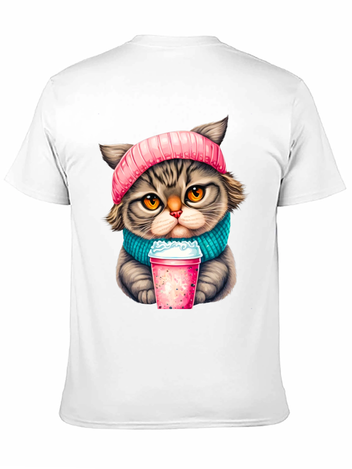 Cat Lover T-Shirt: Cozy Kitten with Drink Design