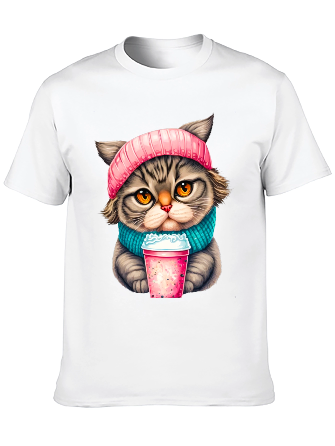 Cat Lover T-Shirt: Cozy Kitten with Drink Design