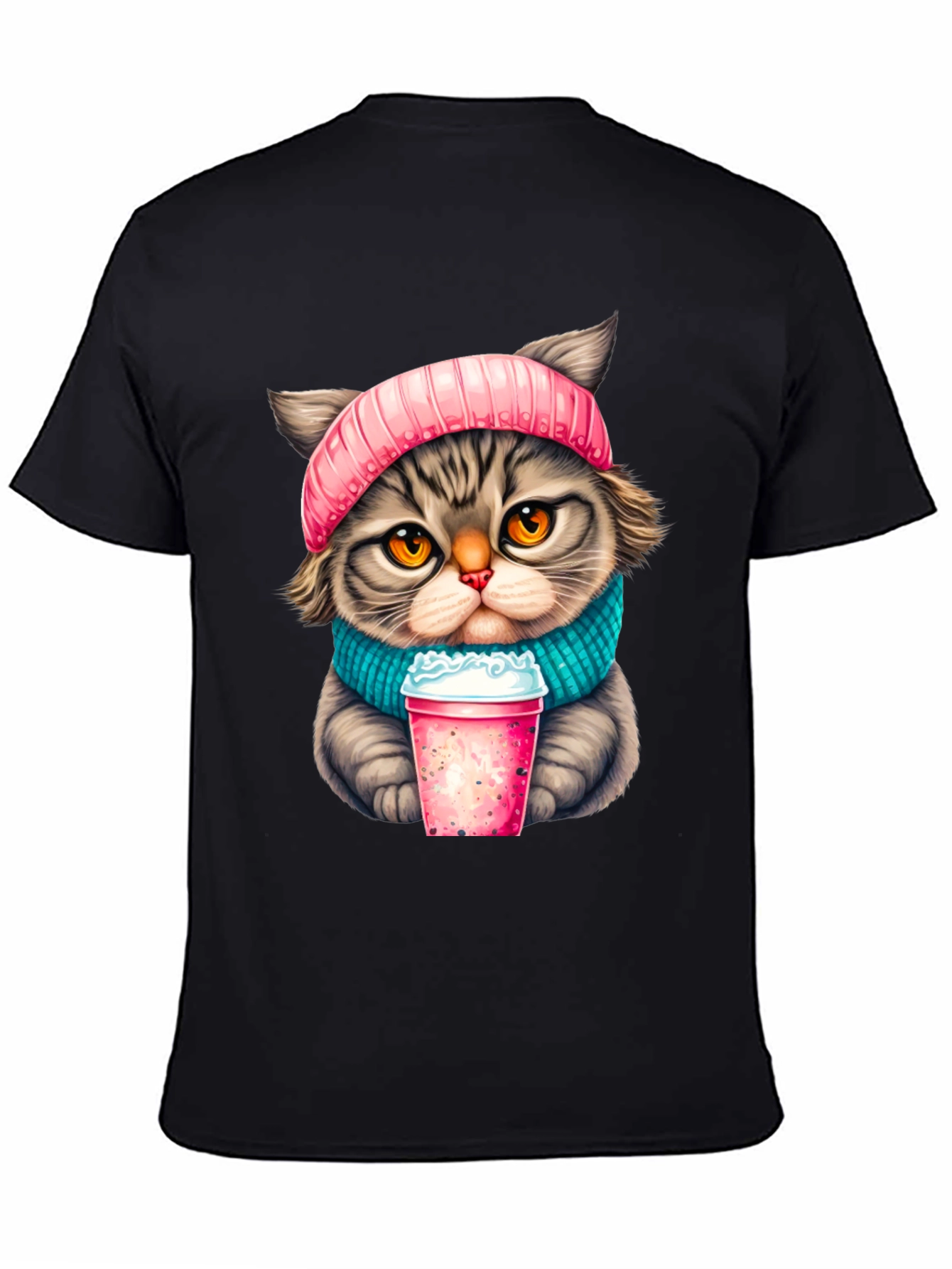 Cat Lover T-Shirt: Cozy Kitten with Drink Design