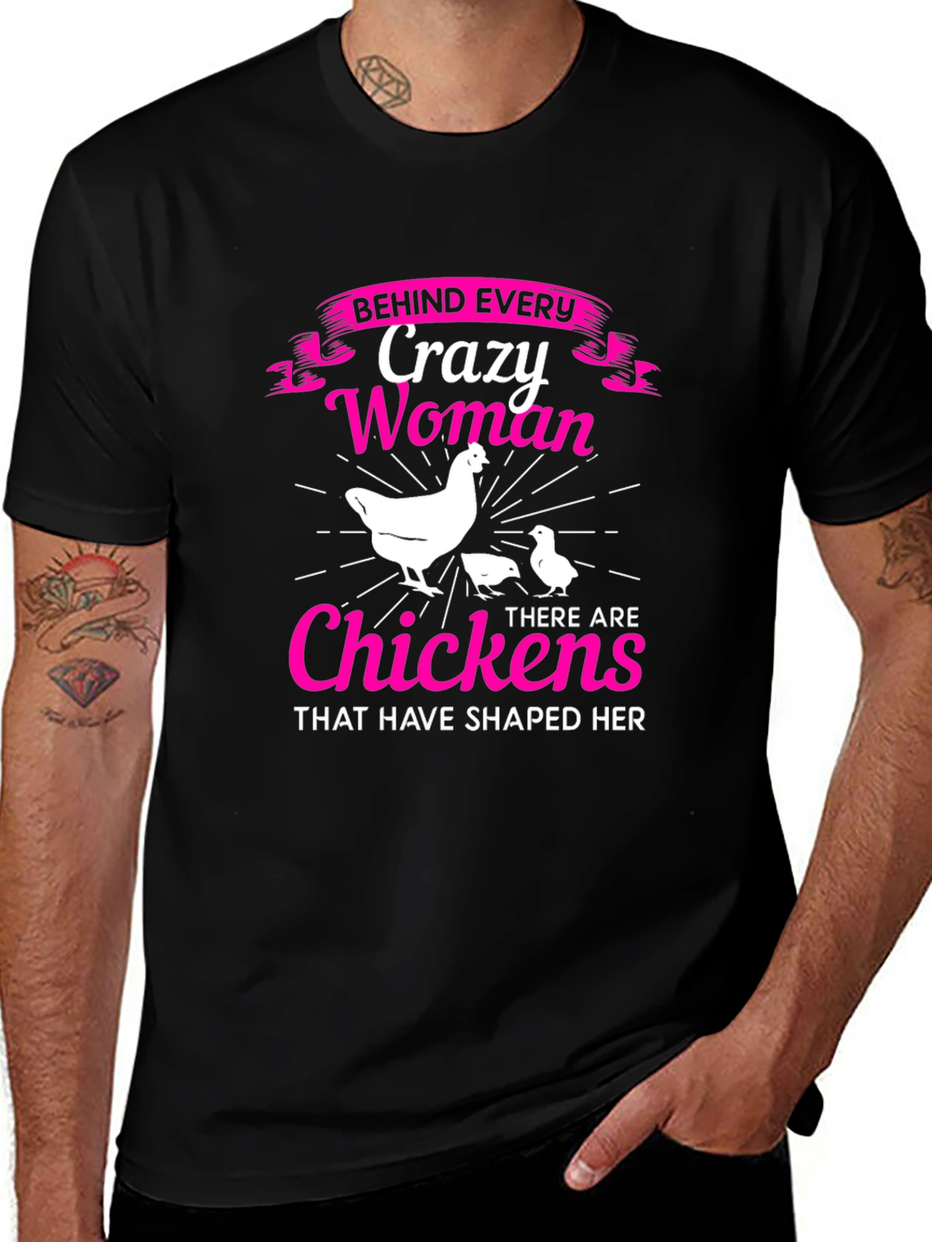 Crazy Woman & Chickens Graphic T-Shirt