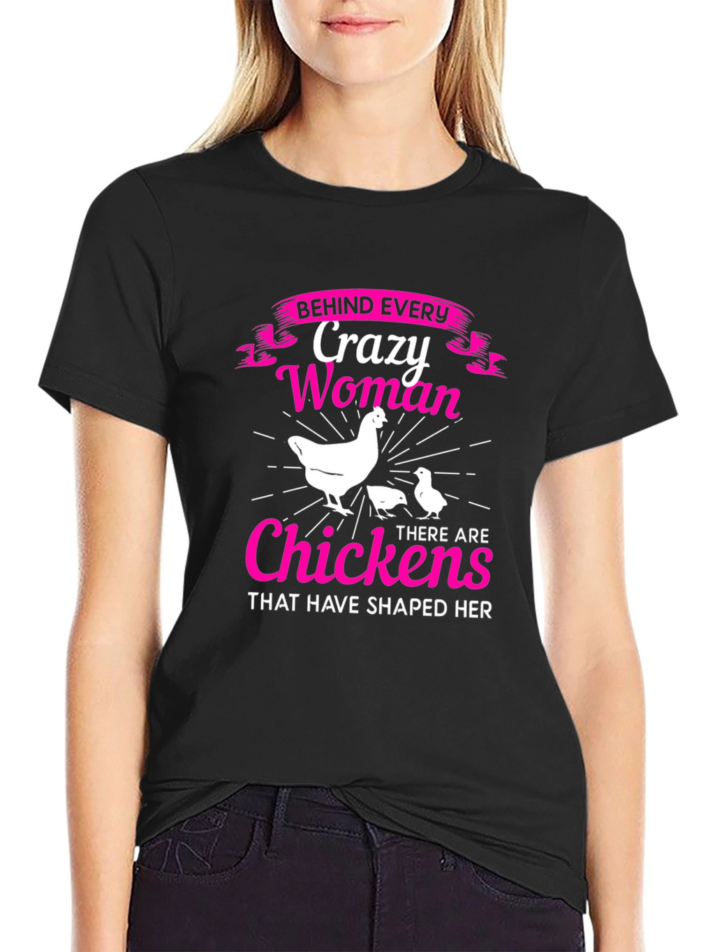 Crazy Woman & Chickens Graphic T-Shirt