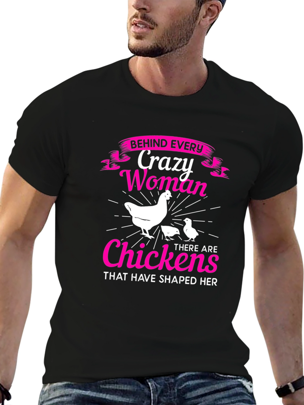 Crazy Woman & Chickens Graphic T-Shirt