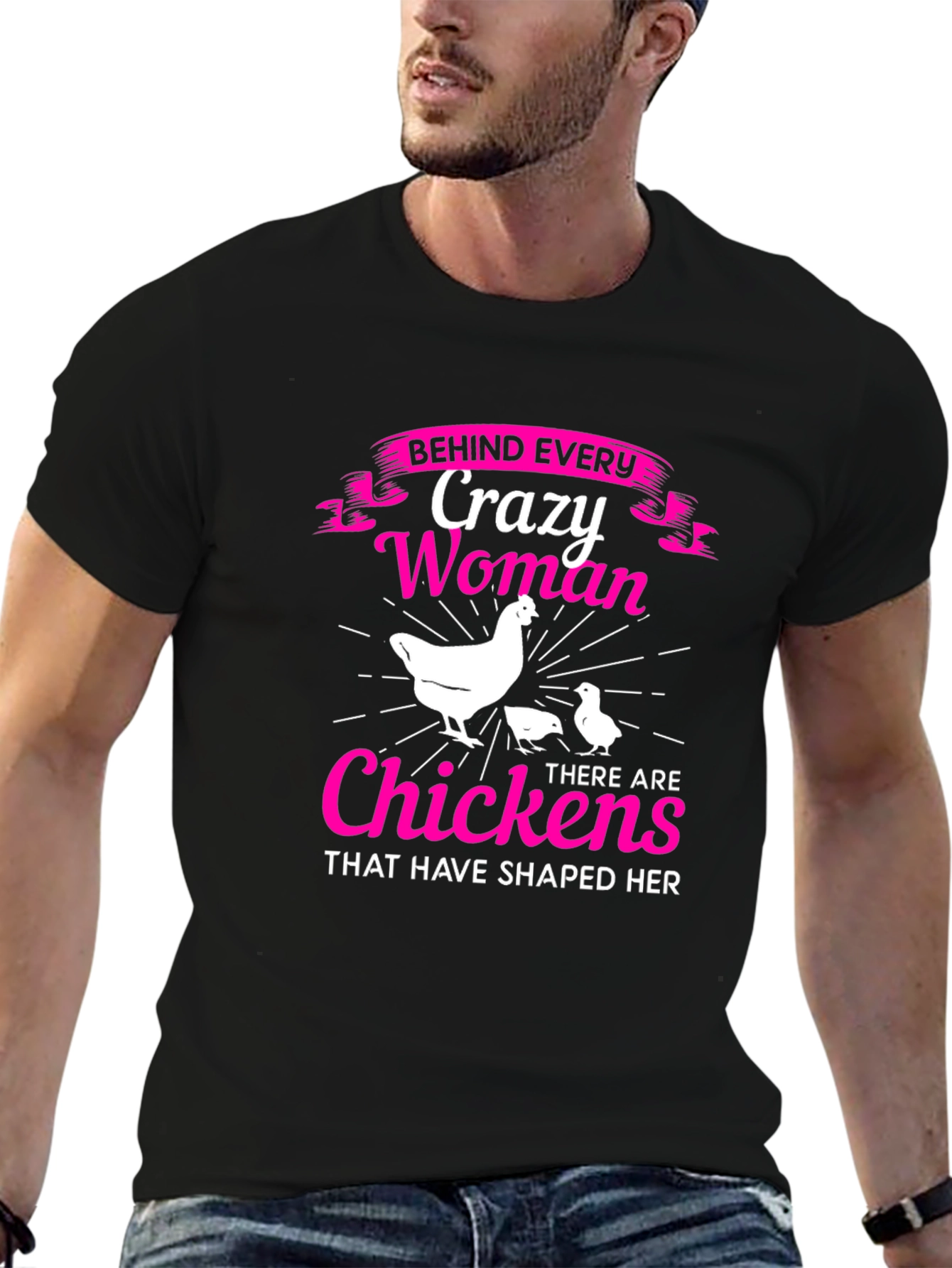 Crazy Woman & Chickens Graphic T-Shirt