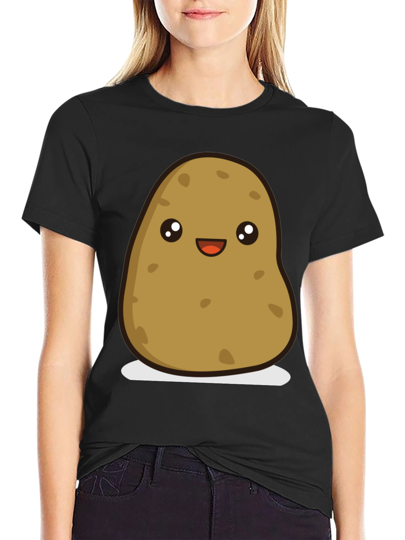 Cute Potato Graphic Tee - Unisex Black T-Shirt
