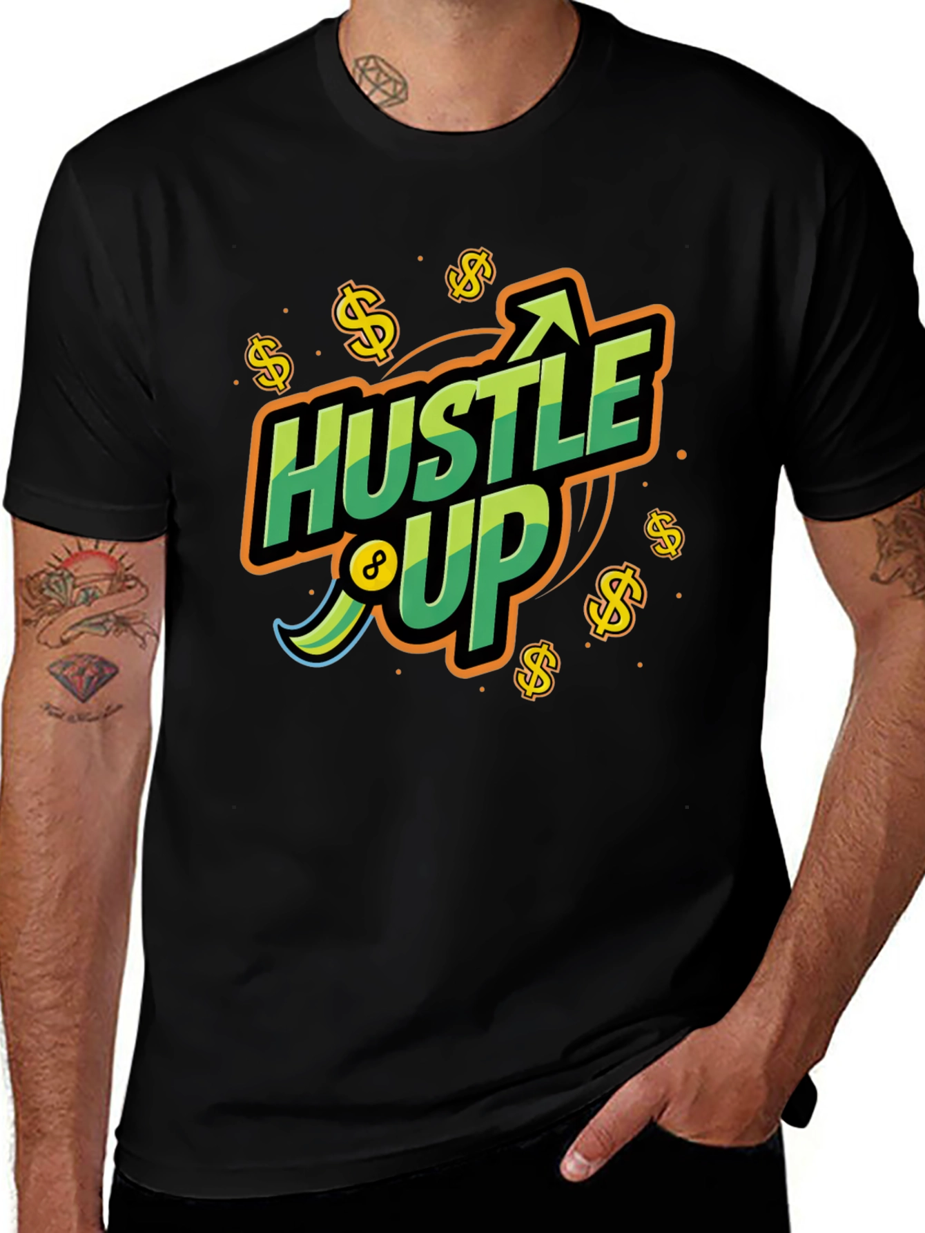 Hustle Up Graphic Tee - Black Cotton Blend