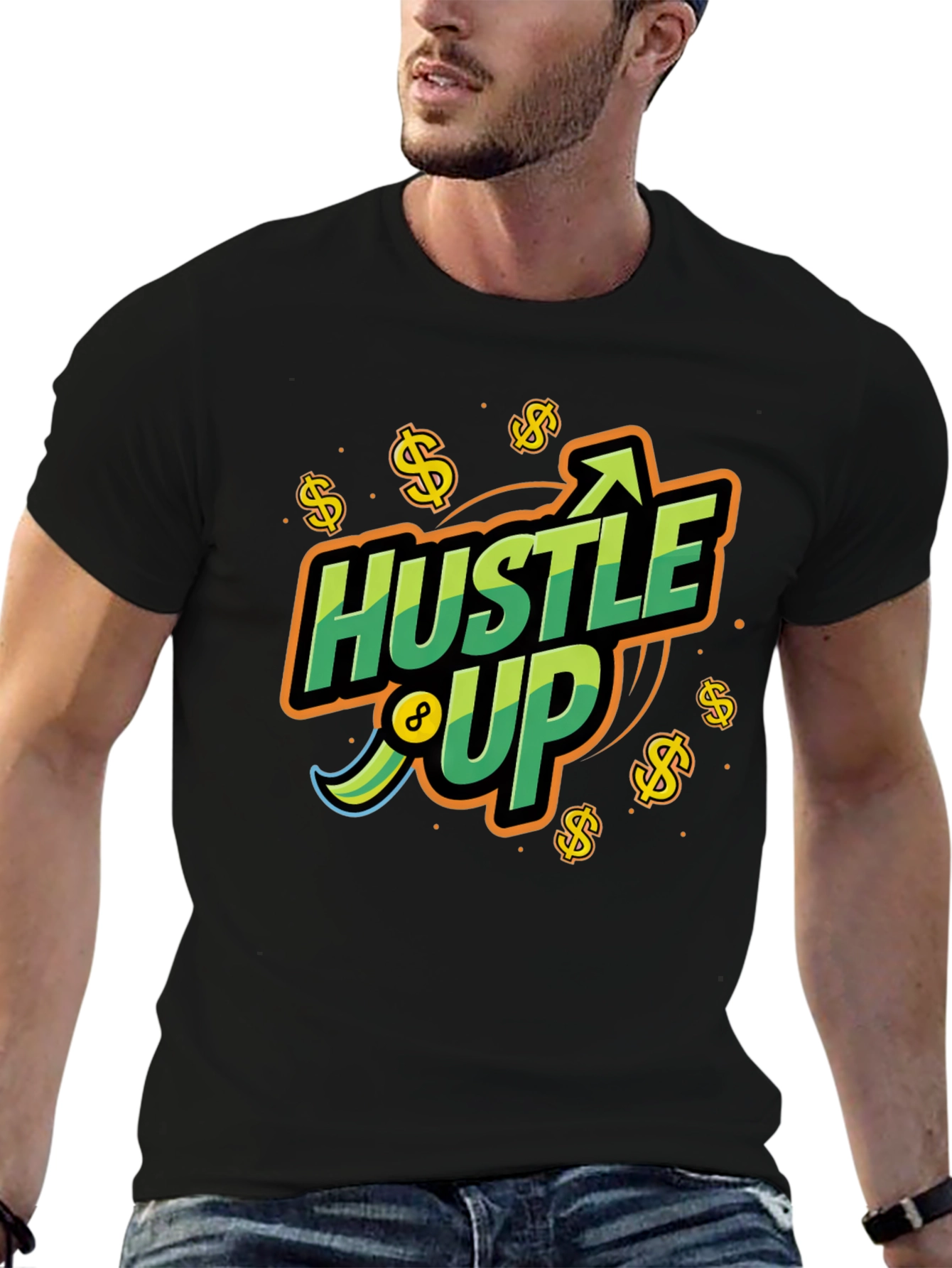 Hustle Up Graphic Tee - Black Cotton Blend