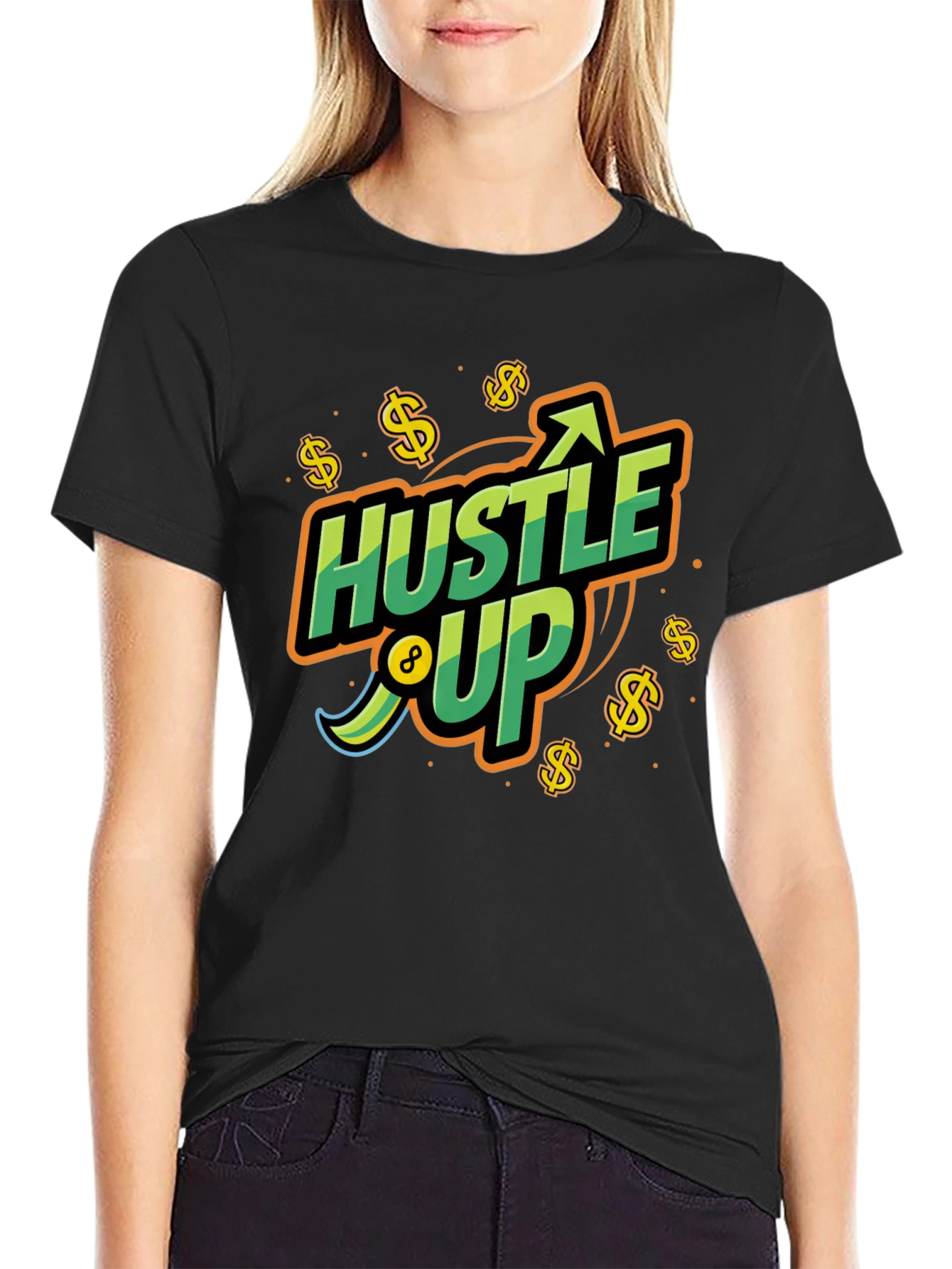 Hustle Up Graphic Tee - Black Cotton Blend