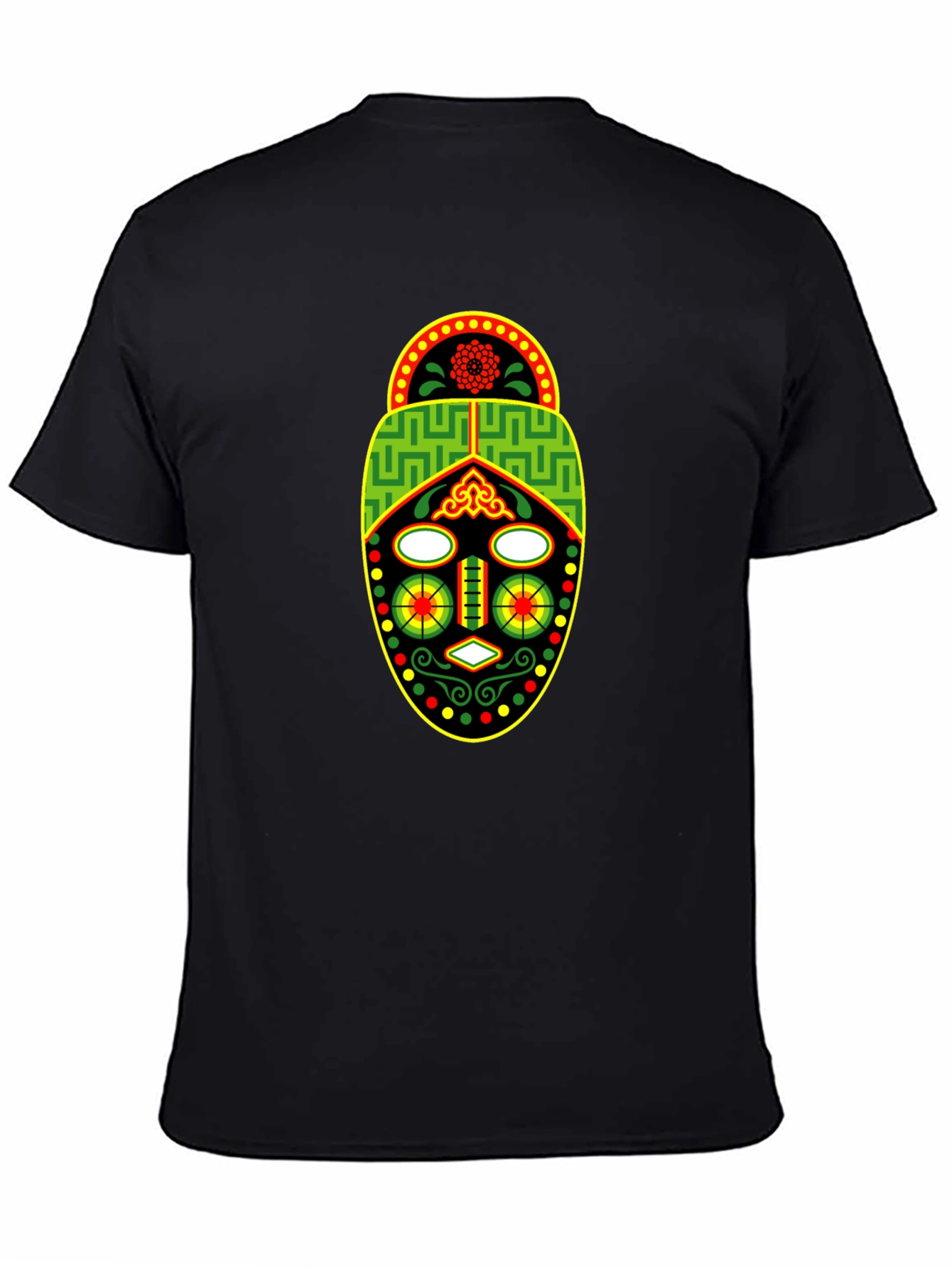 African Mask Graphic Tee - Black Crew Neck T-Shirt