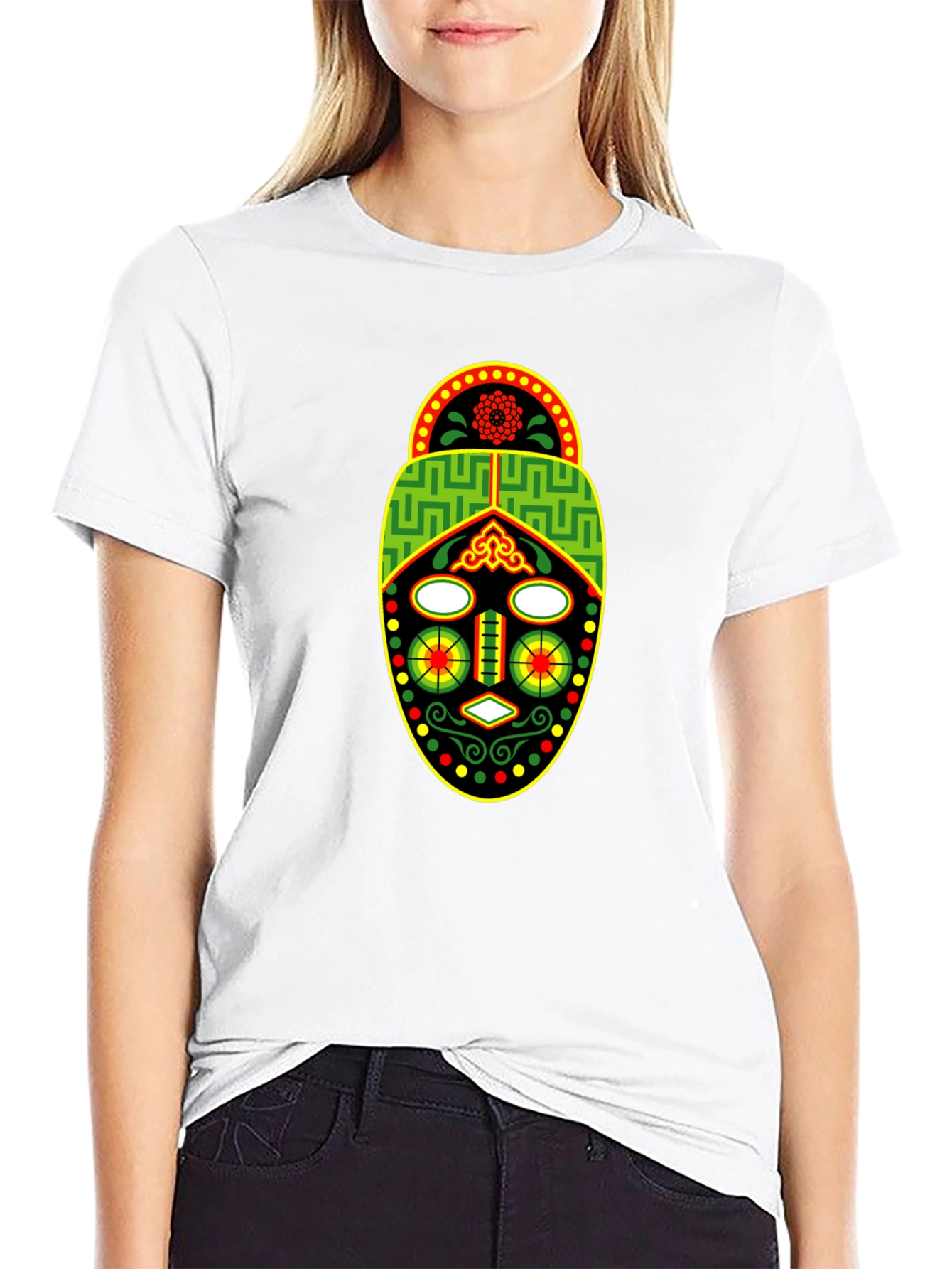 African Mask Graphic Tee - Black Crew Neck T-Shirt