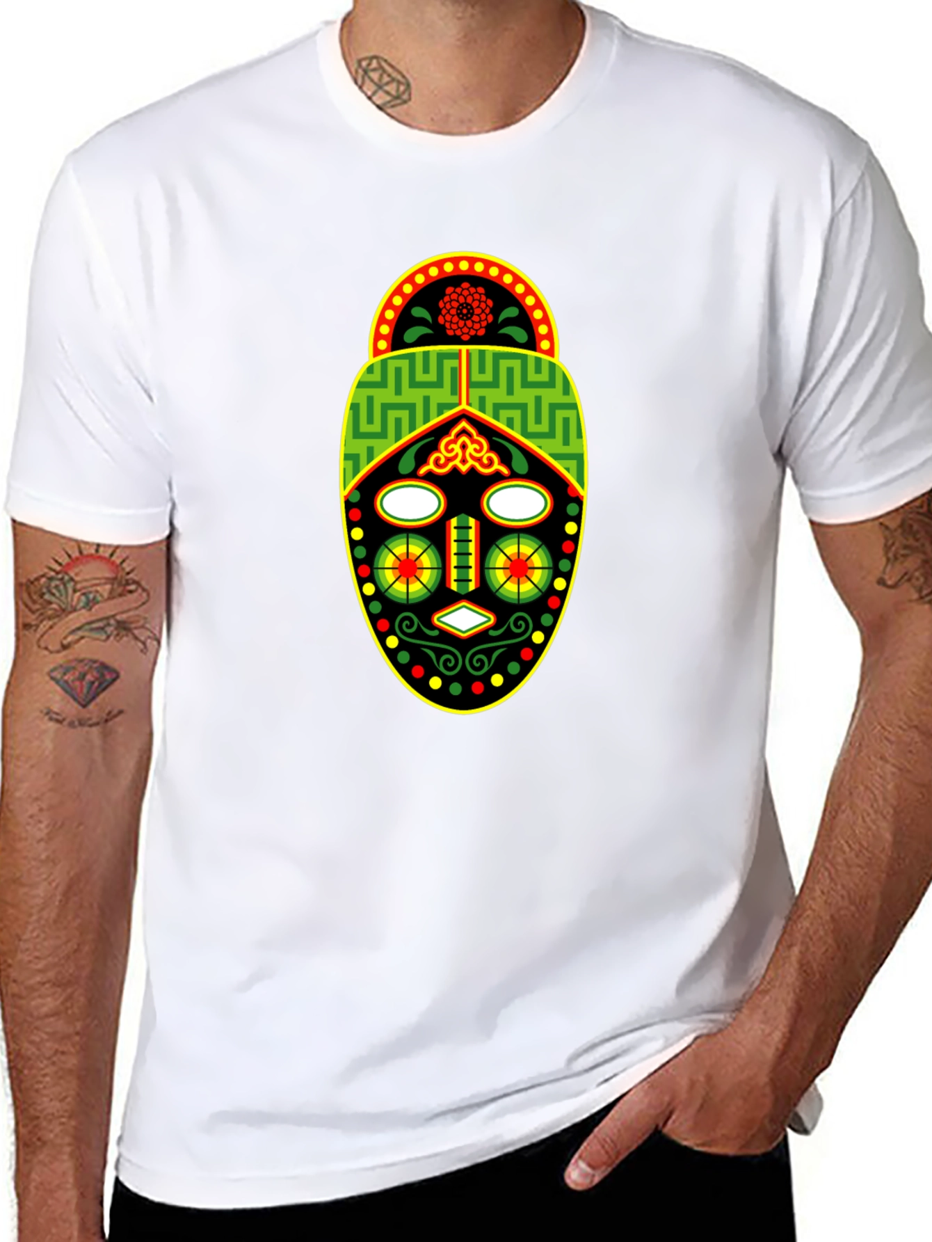 African Mask Graphic Tee - Black Crew Neck T-Shirt