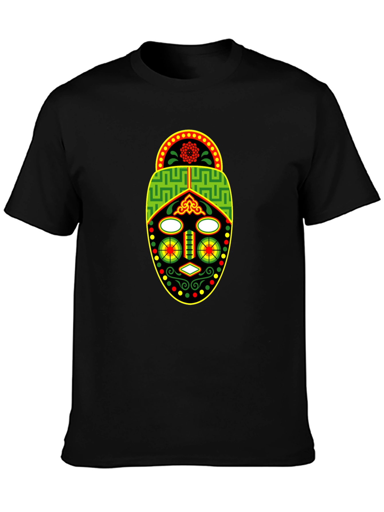 African Mask Graphic Tee - Black Crew Neck T-Shirt