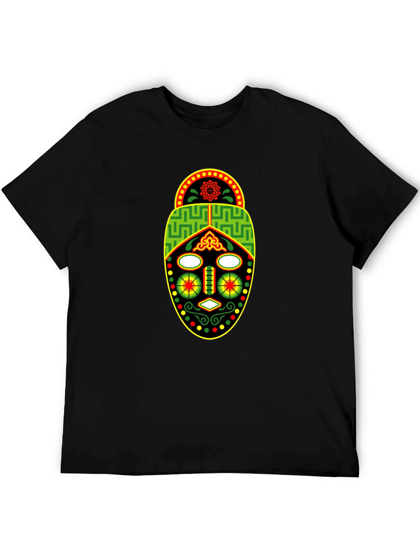 African Mask Graphic Tee - Black Crew Neck T-Shirt