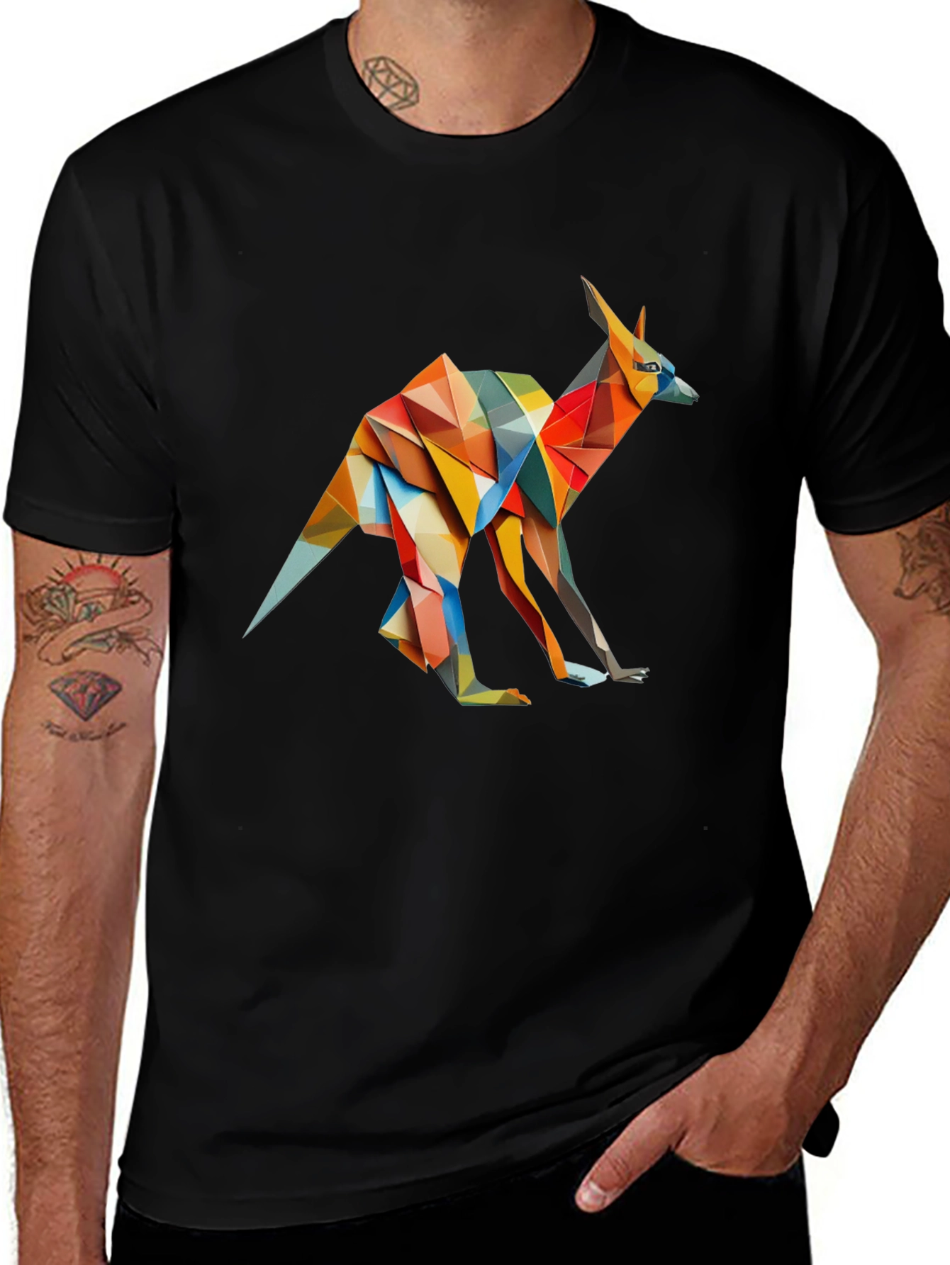 Abstract Kangaroo Graphic Tee - Black
