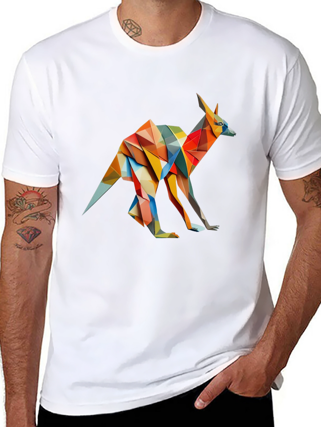 Abstract Kangaroo Graphic Tee - Black