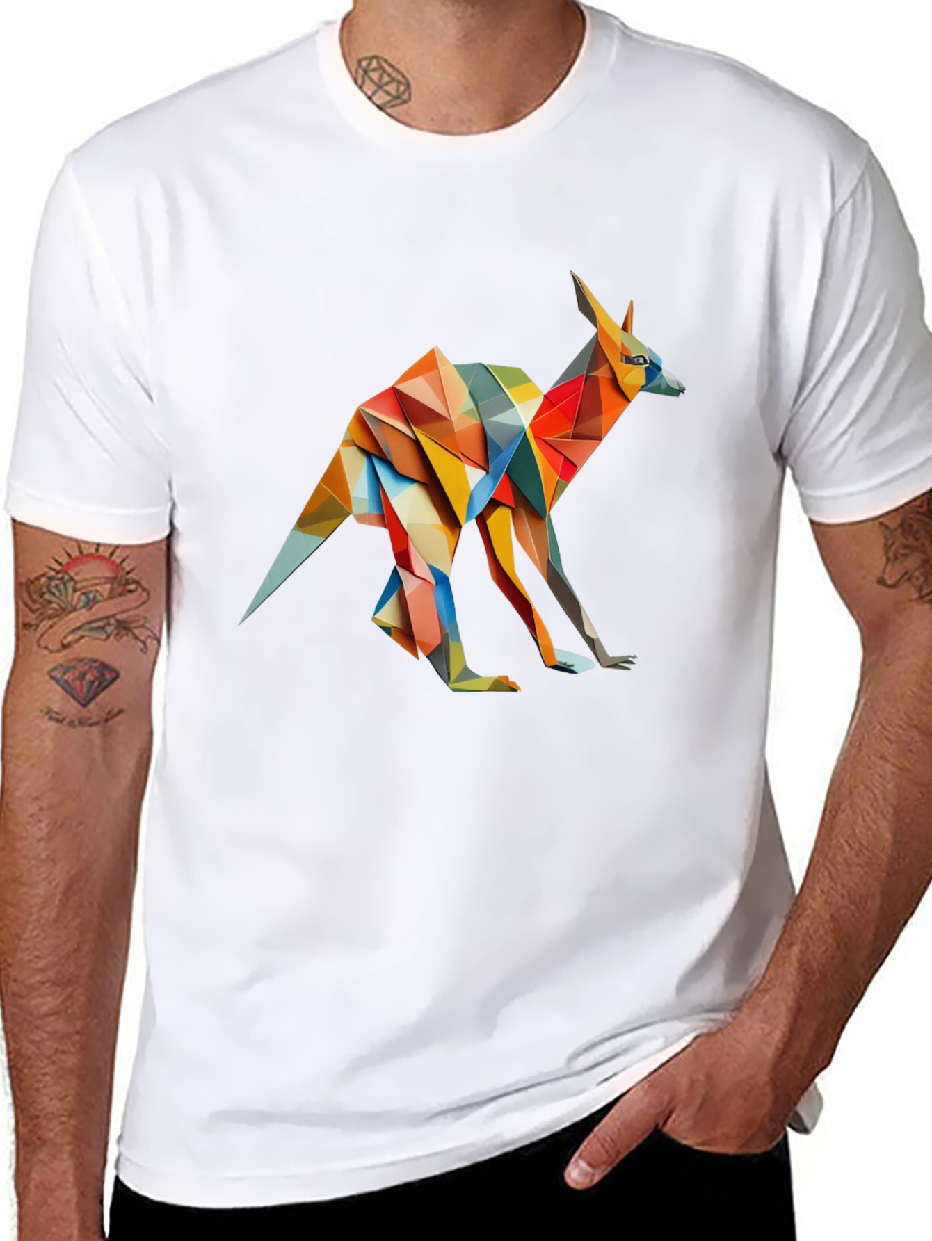 Abstract Kangaroo Graphic Tee - Black