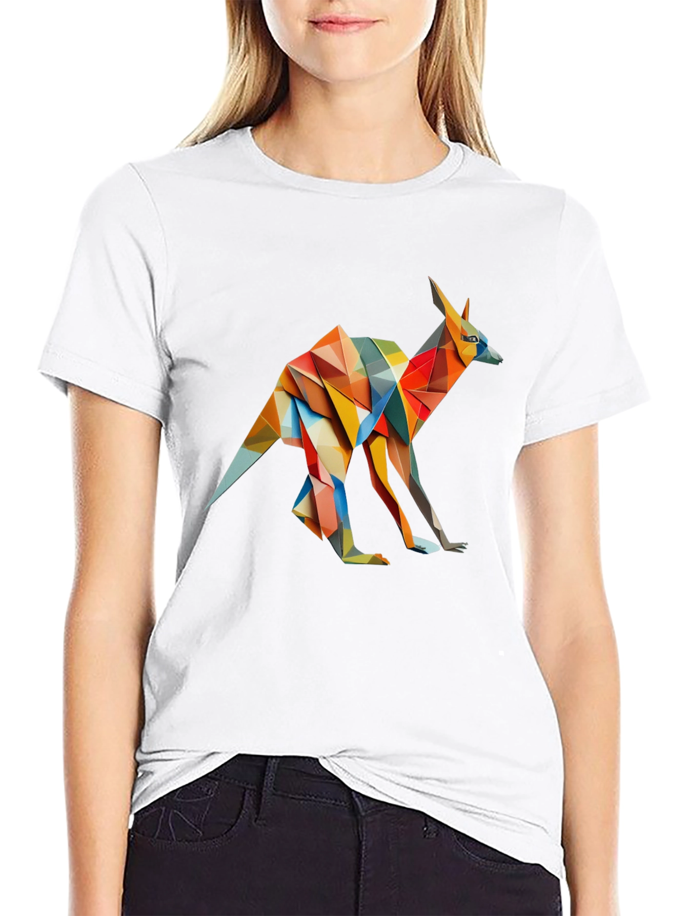 Abstract Kangaroo Graphic Tee - Black