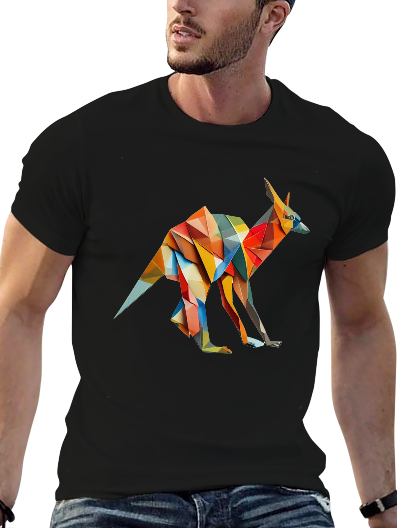 Abstract Kangaroo Graphic Tee - Black