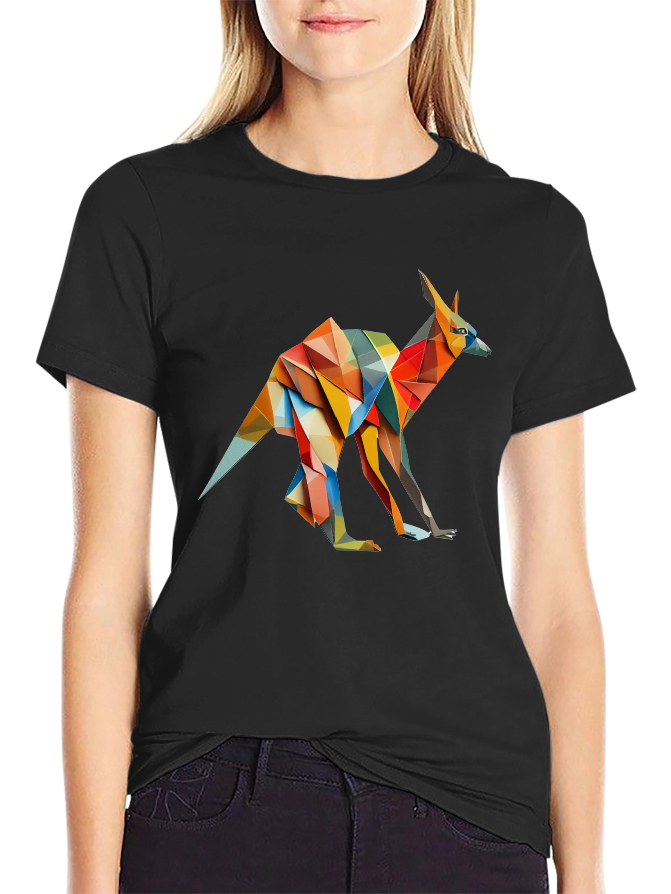 Abstract Kangaroo Graphic Tee - Black