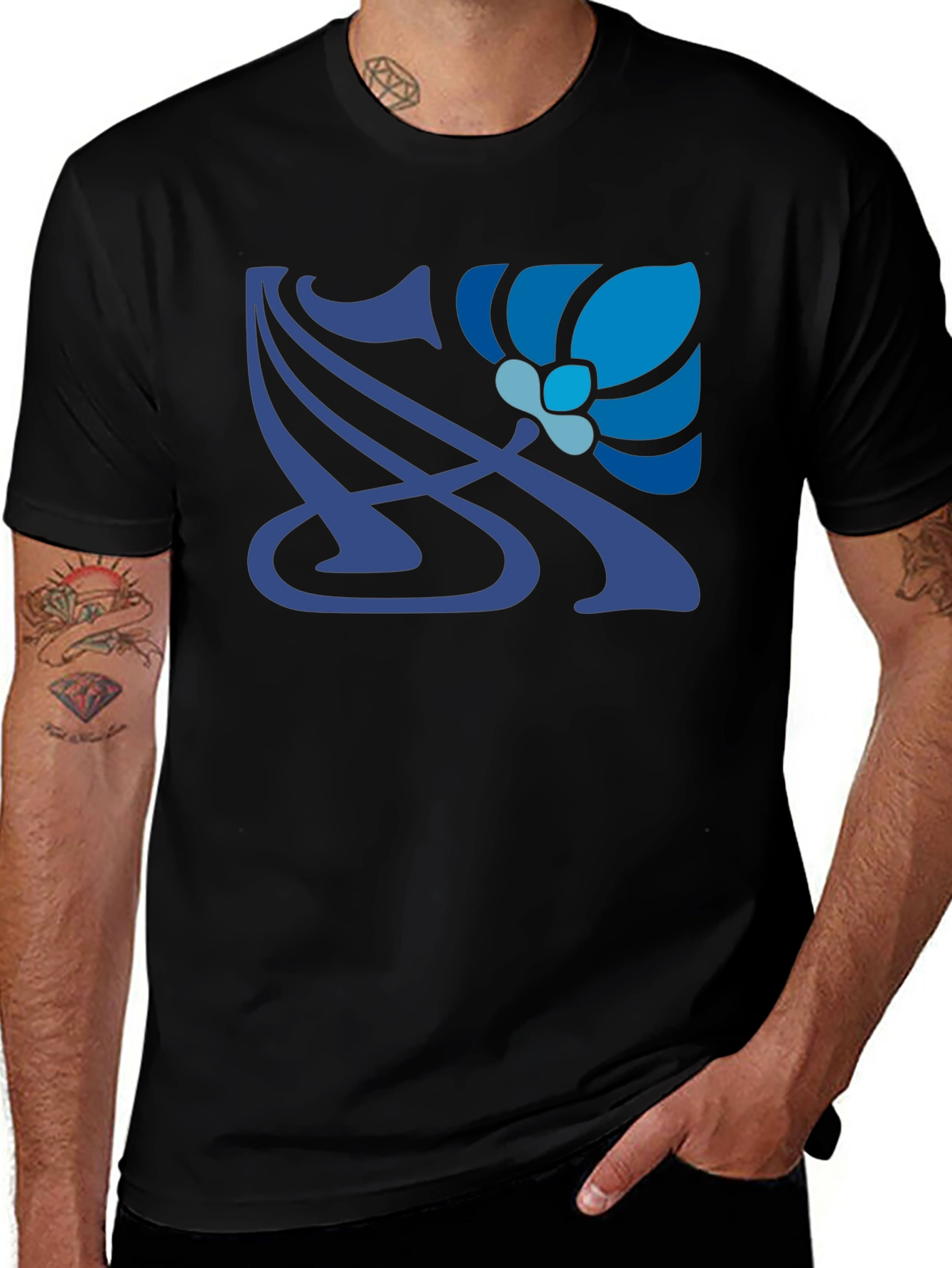 Art Nouveau Floral T-Shirt - Stylish Blue Design