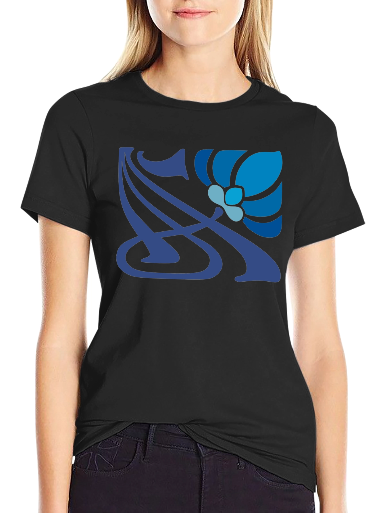 Art Nouveau Floral T-Shirt - Stylish Blue Design