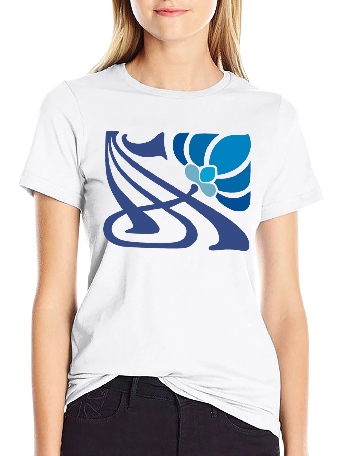 Art Nouveau Floral T-Shirt - Stylish Blue Design