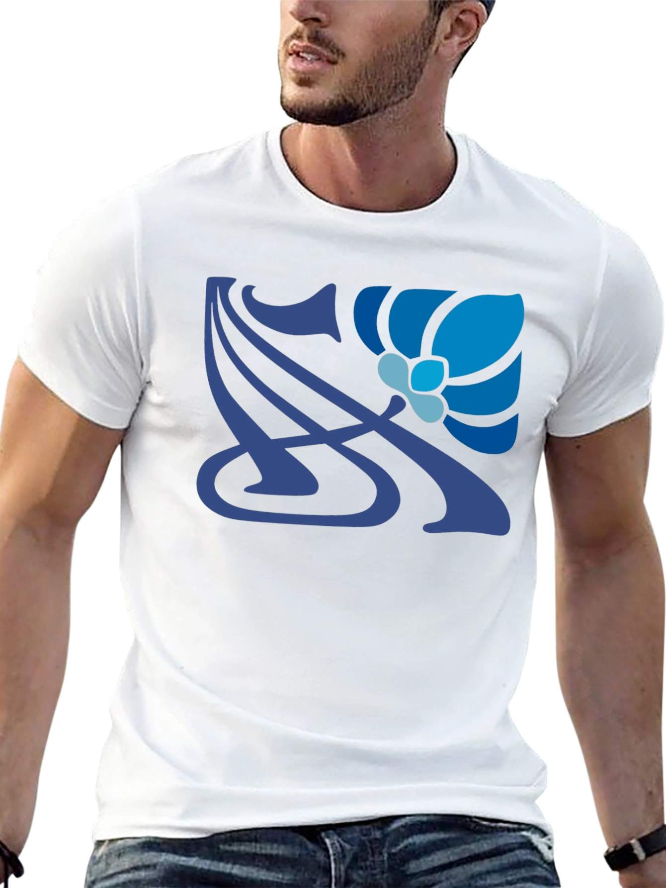 Art Nouveau Floral T-Shirt - Stylish Blue Design