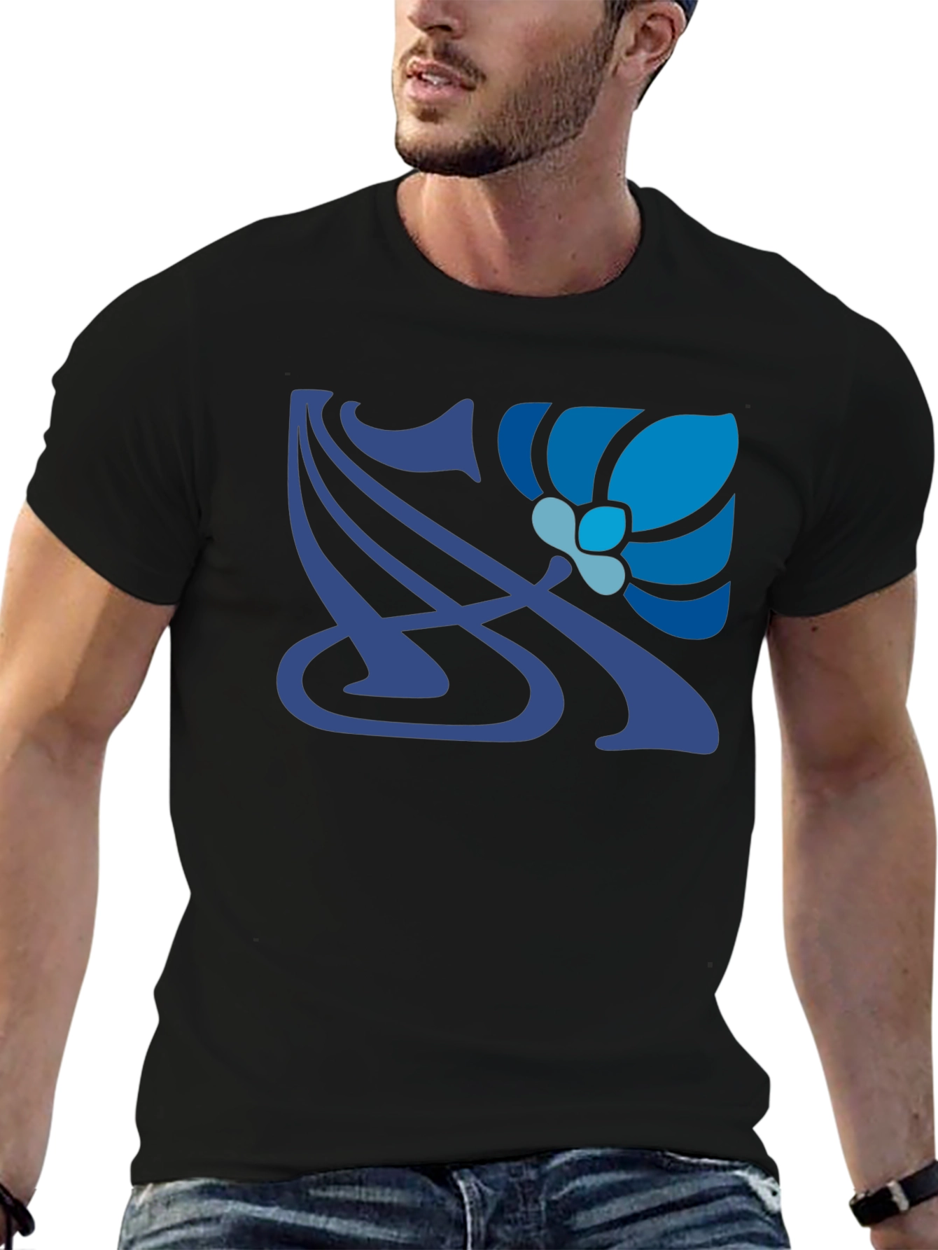Art Nouveau Floral T-Shirt - Stylish Blue Design