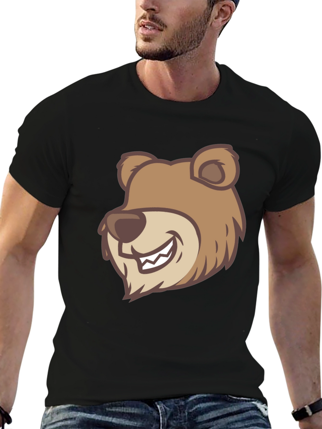 Cartoon Bear Graphic T-Shirt - Black