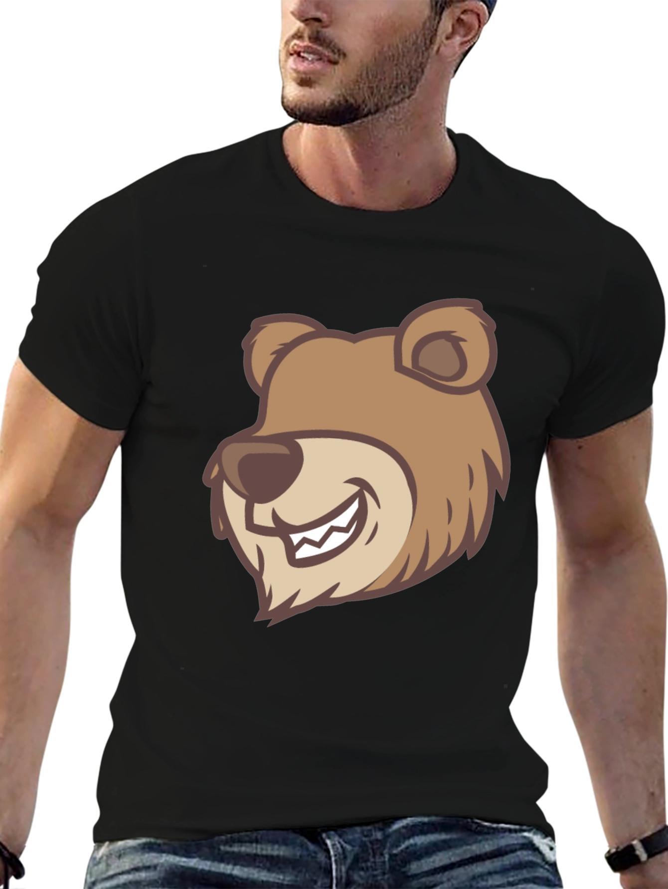Cartoon Bear Graphic T-Shirt - Black
