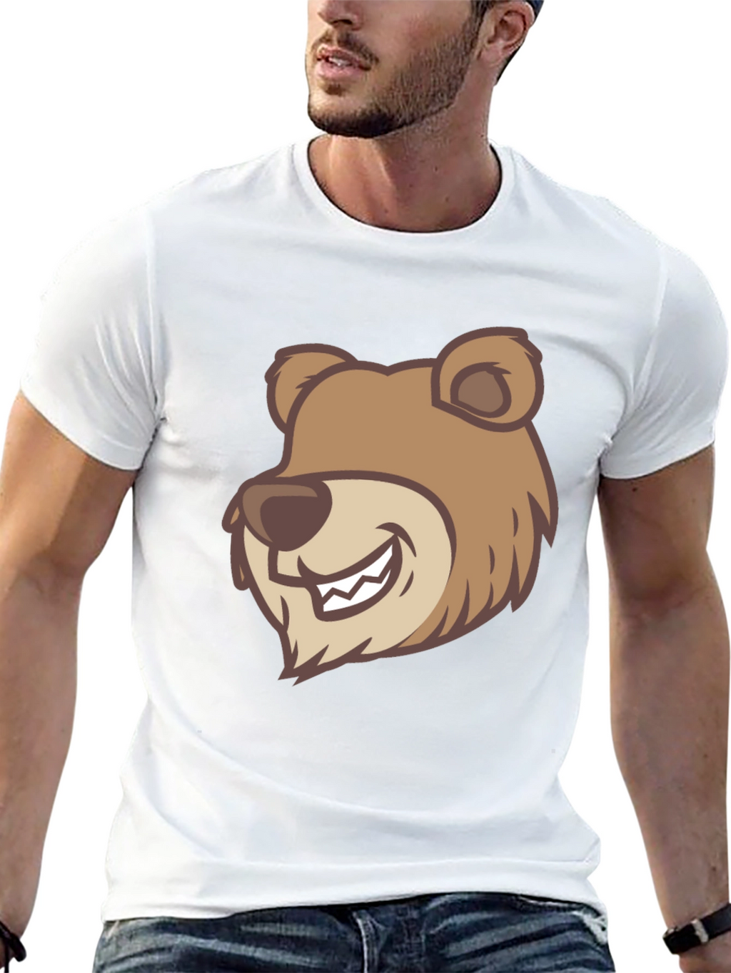 Cartoon Bear Graphic T-Shirt - Black